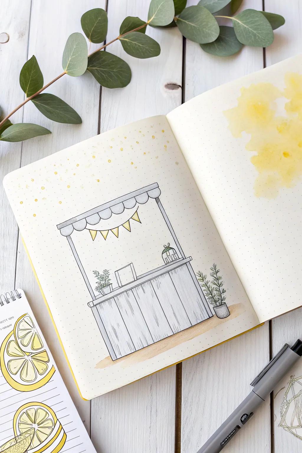 Embrace the warmth of summer with a minimalist lemonade stand design for your June journal.