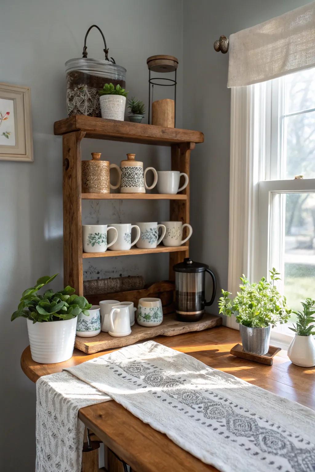 Transform your mornings with a charming DIY coffee station – where simplicity meets artful design.