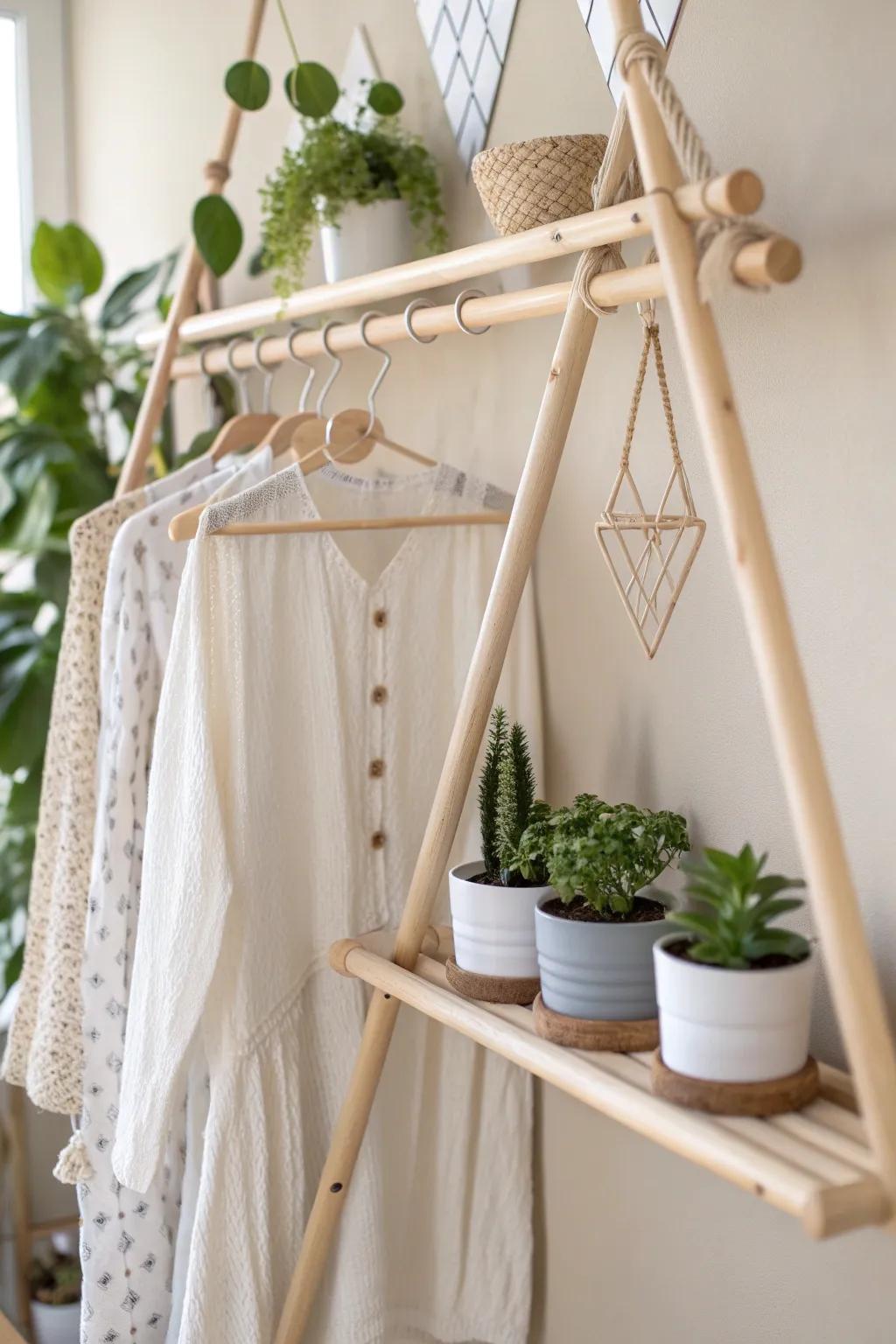 Elevate your laundry space with a hanging rack that’s both functional and beautifully decorative.