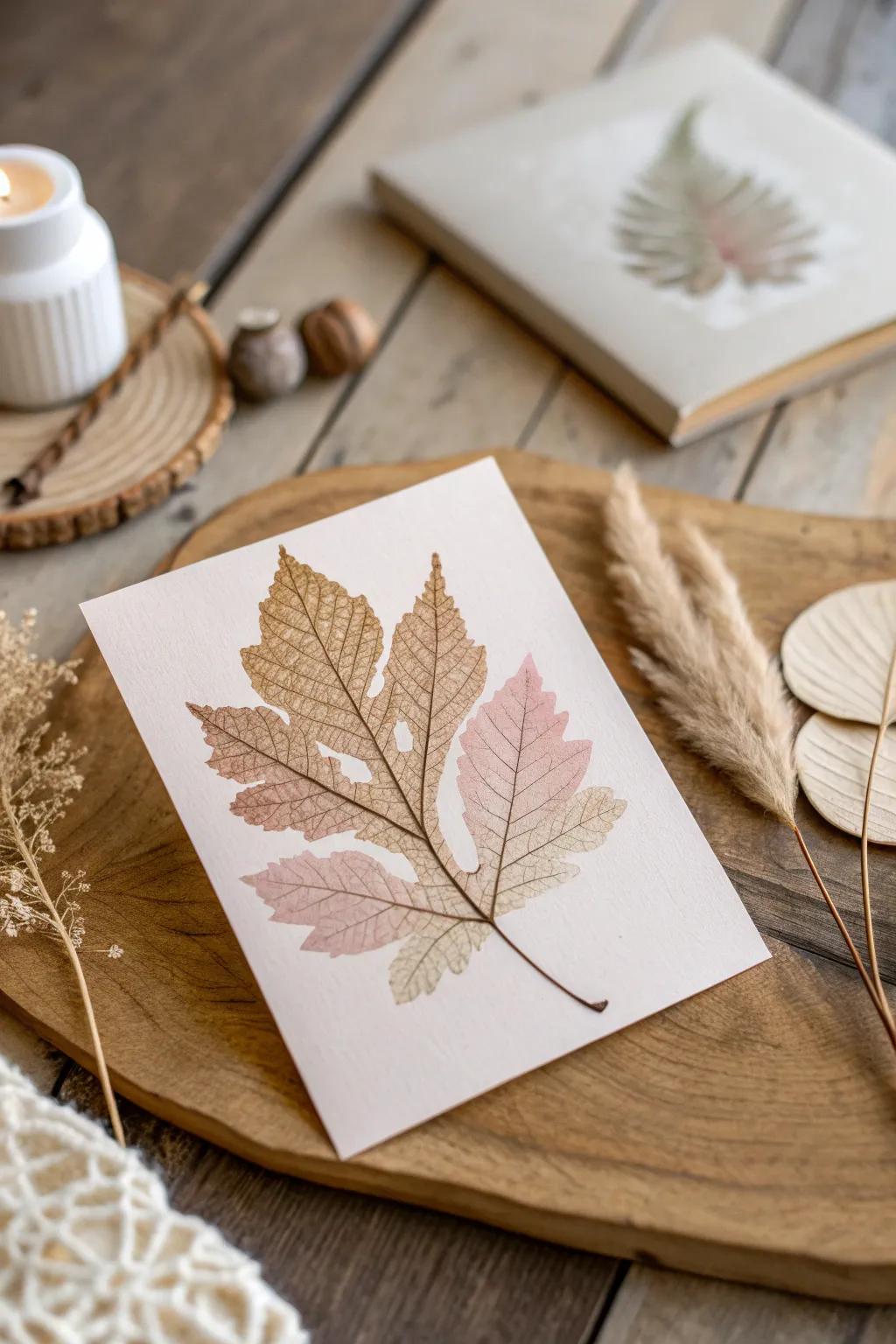 Embrace nature's artistry with this elegant leaf imprint card, perfect for a touch of minimalist charm.