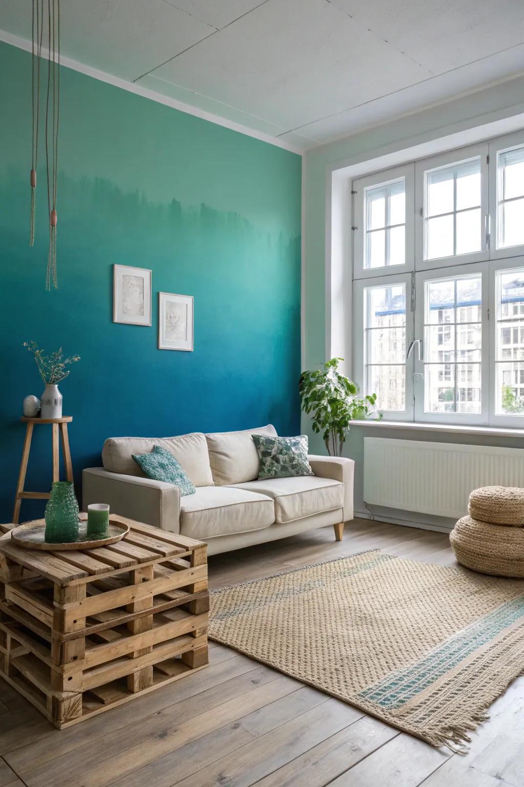 Transform your space into an artful sanctuary with a vibrant gradient pallet wall. A perfect blend of Scandinavian simplicity and Boho charm!