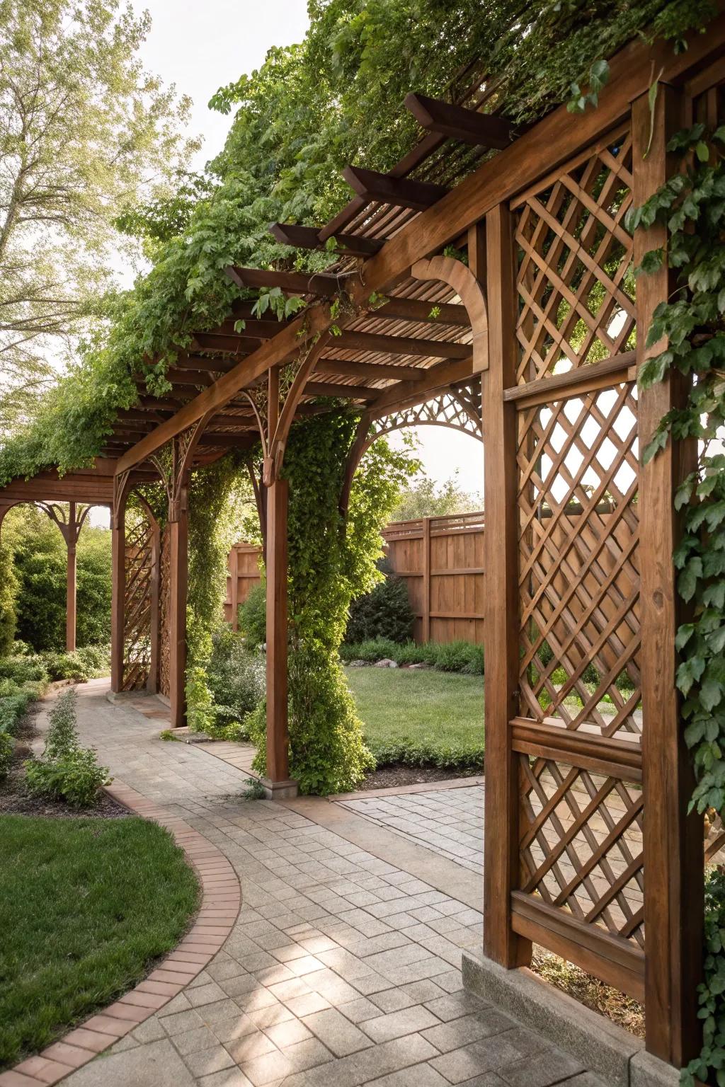 Find serenity under a masterfully crafted pergola, where shade meets style.
