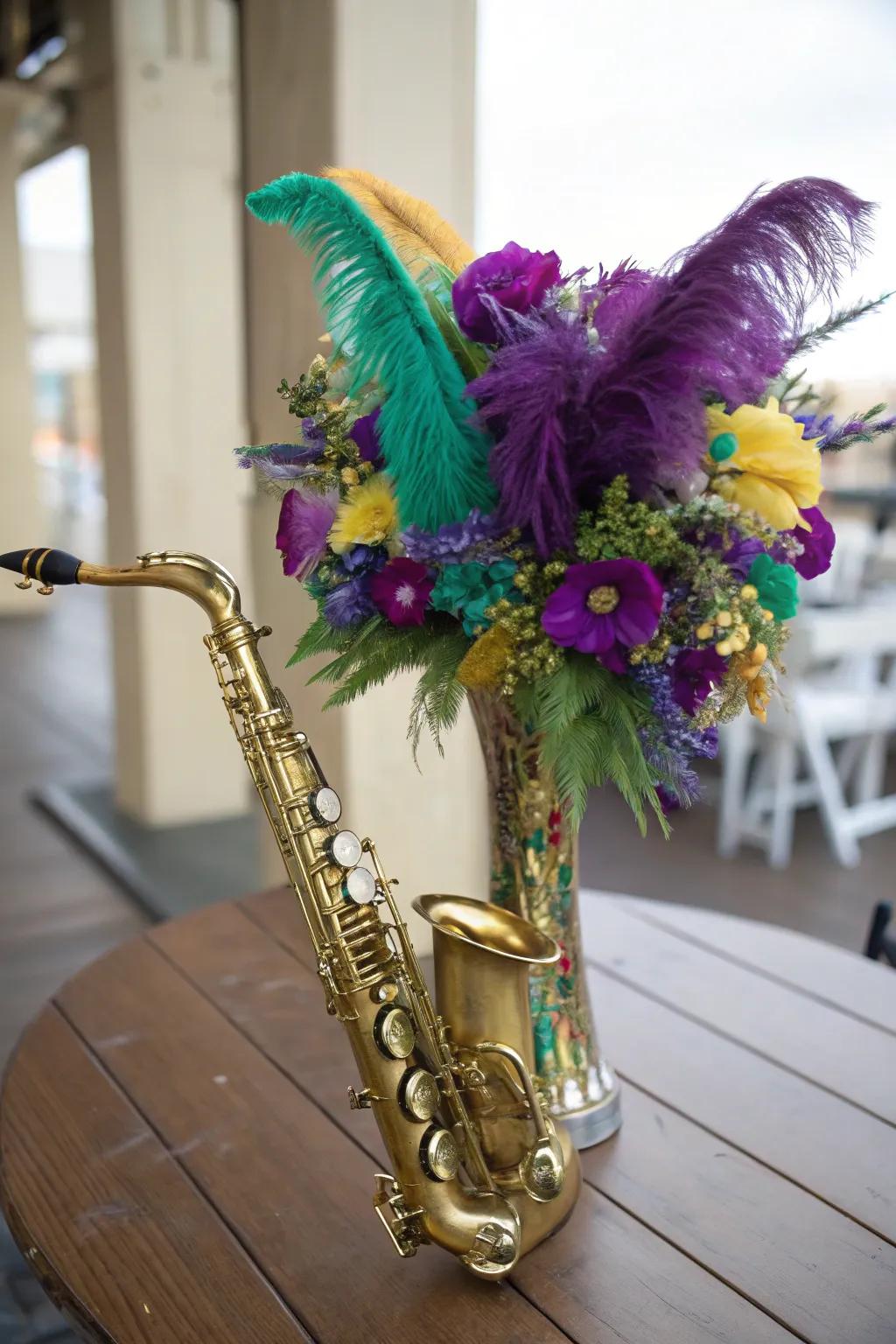 Repurpose musical instruments for festive flair.