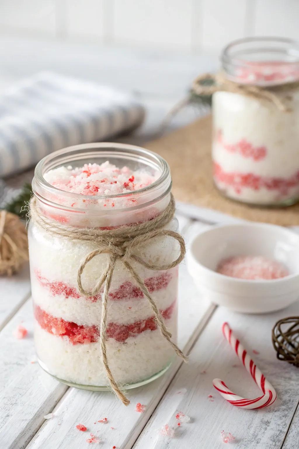 Indulge in the soothing simplicity of a handcrafted peppermint sugar scrub, perfect for gifting this season.