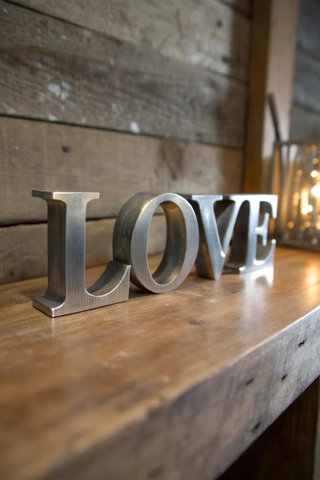 Crafted with love: Elevate your space with handmade metal word art.