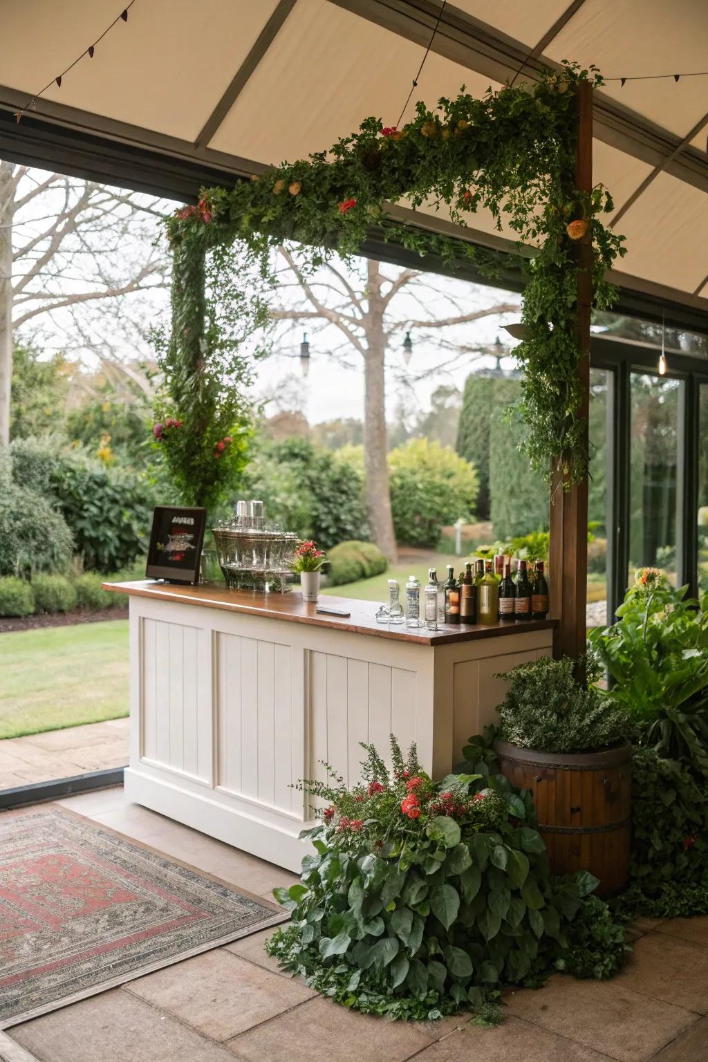 Natural light enhances the seamless blend of this mobile bar with the outdoors.