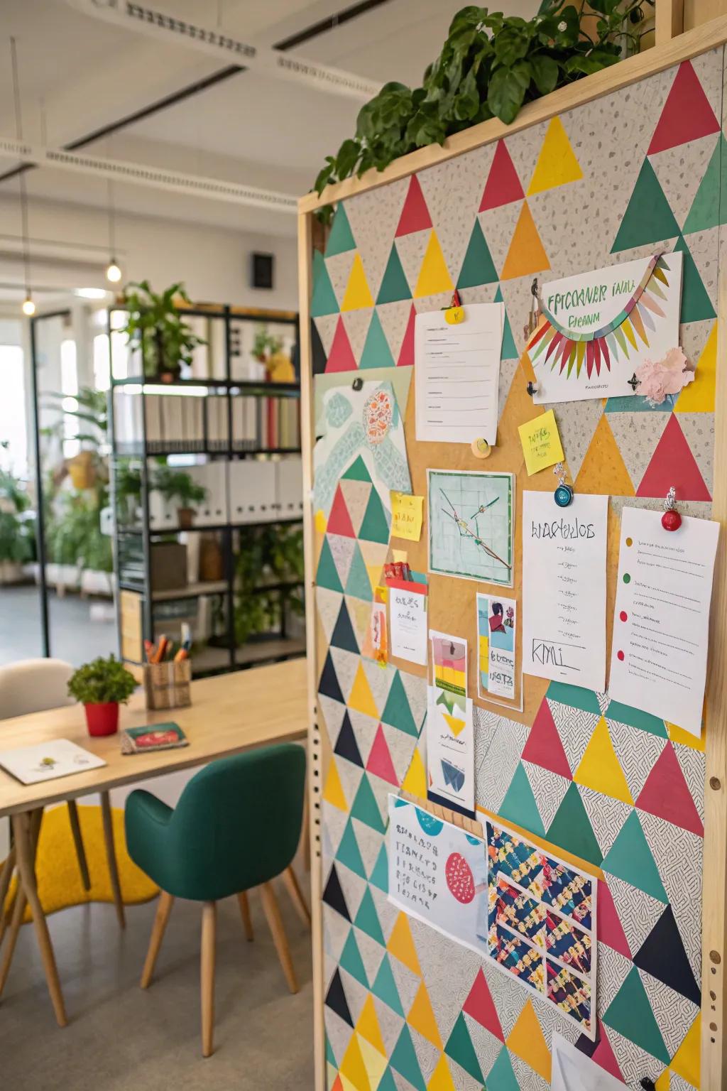 Geometric patterns bring a playful and modern twist to bulletin boards.
