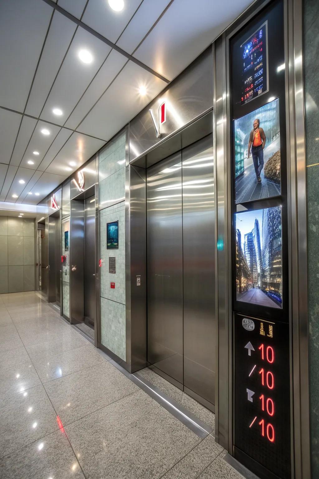 An elevator interior featuring digital displays for a modern touch.