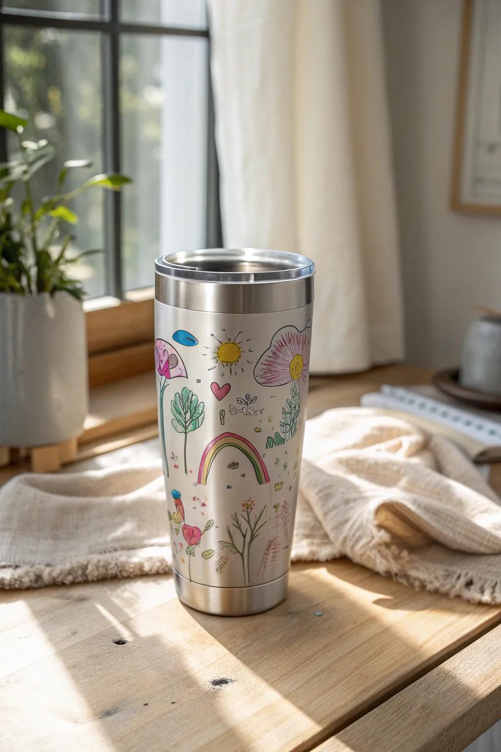 Sip in style with a tumbler that turns your child's doodles into a work of art. Perfect for moms who cherish every little masterpiece.