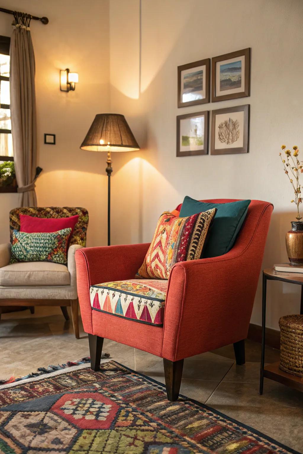 Bold accents bring energy and vibrancy to the space.