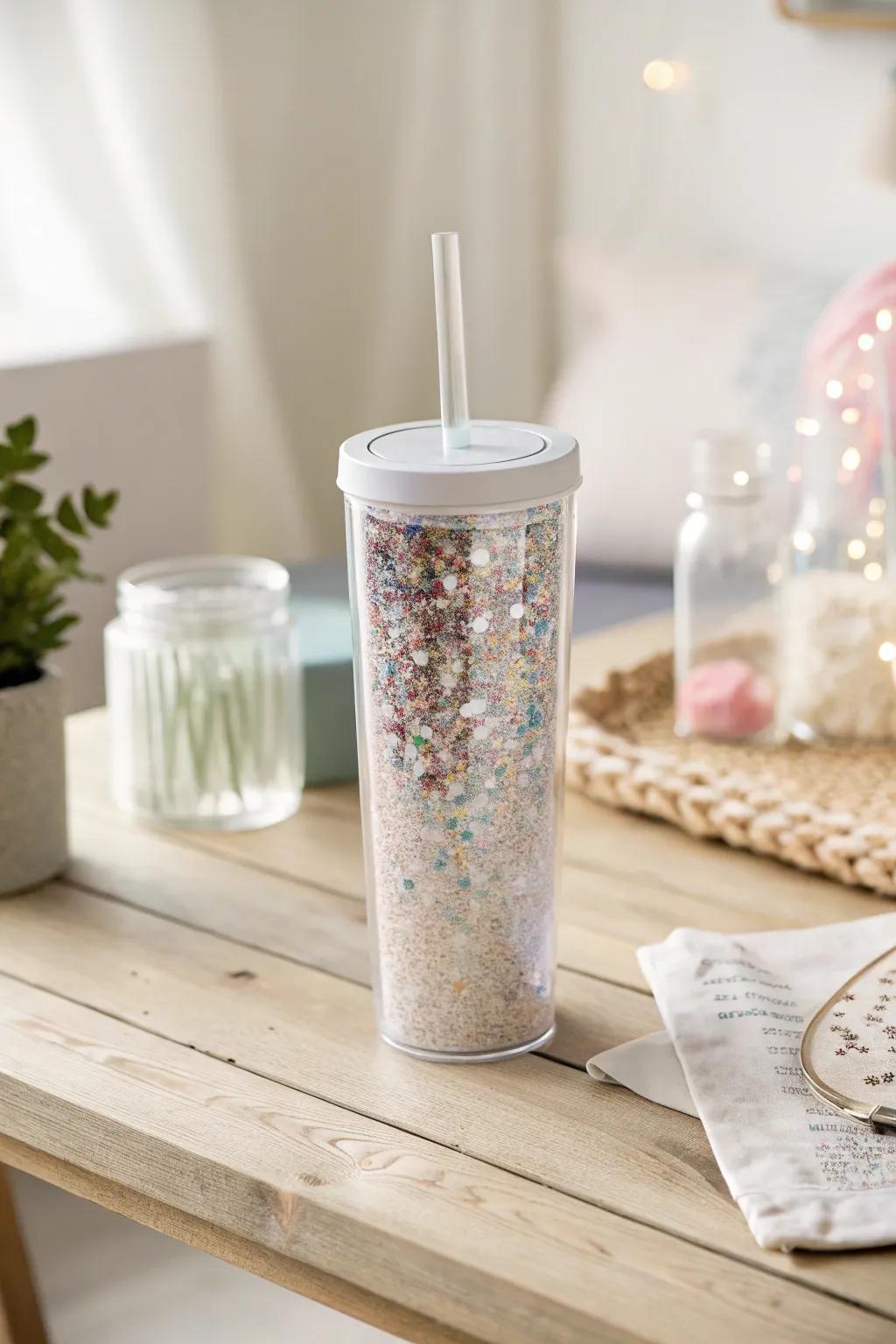Add a swirl of magic to Mother's Day with a handmade floating glitter tumbler.