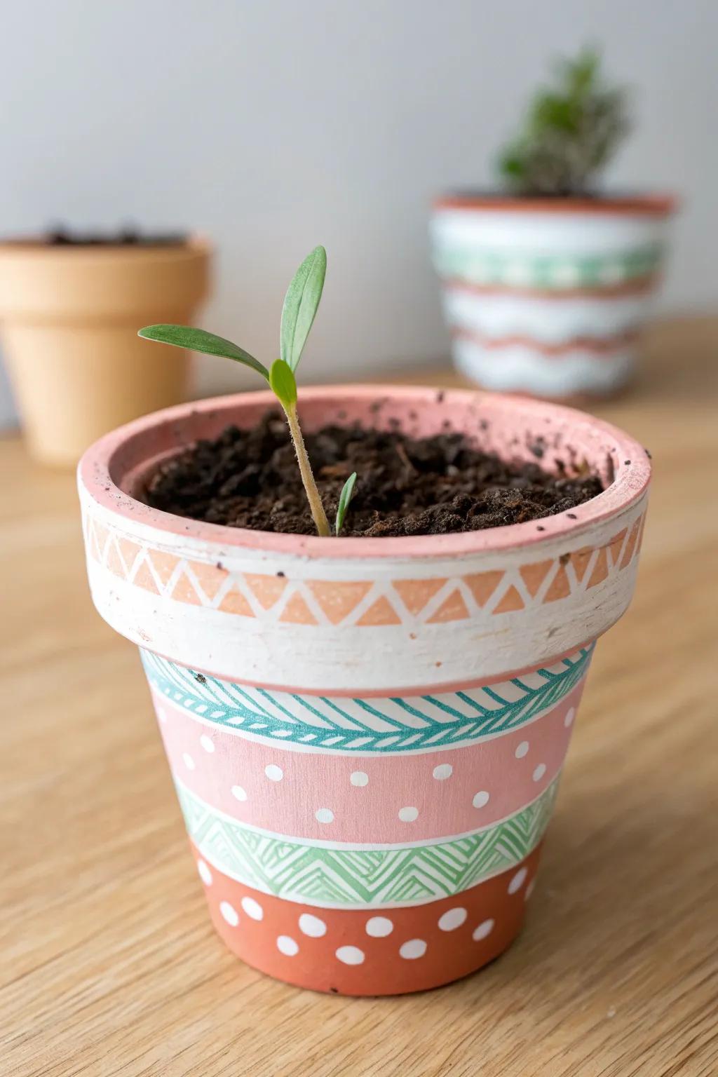 Nurture love and creativity with these charming, hand-painted flower pots.