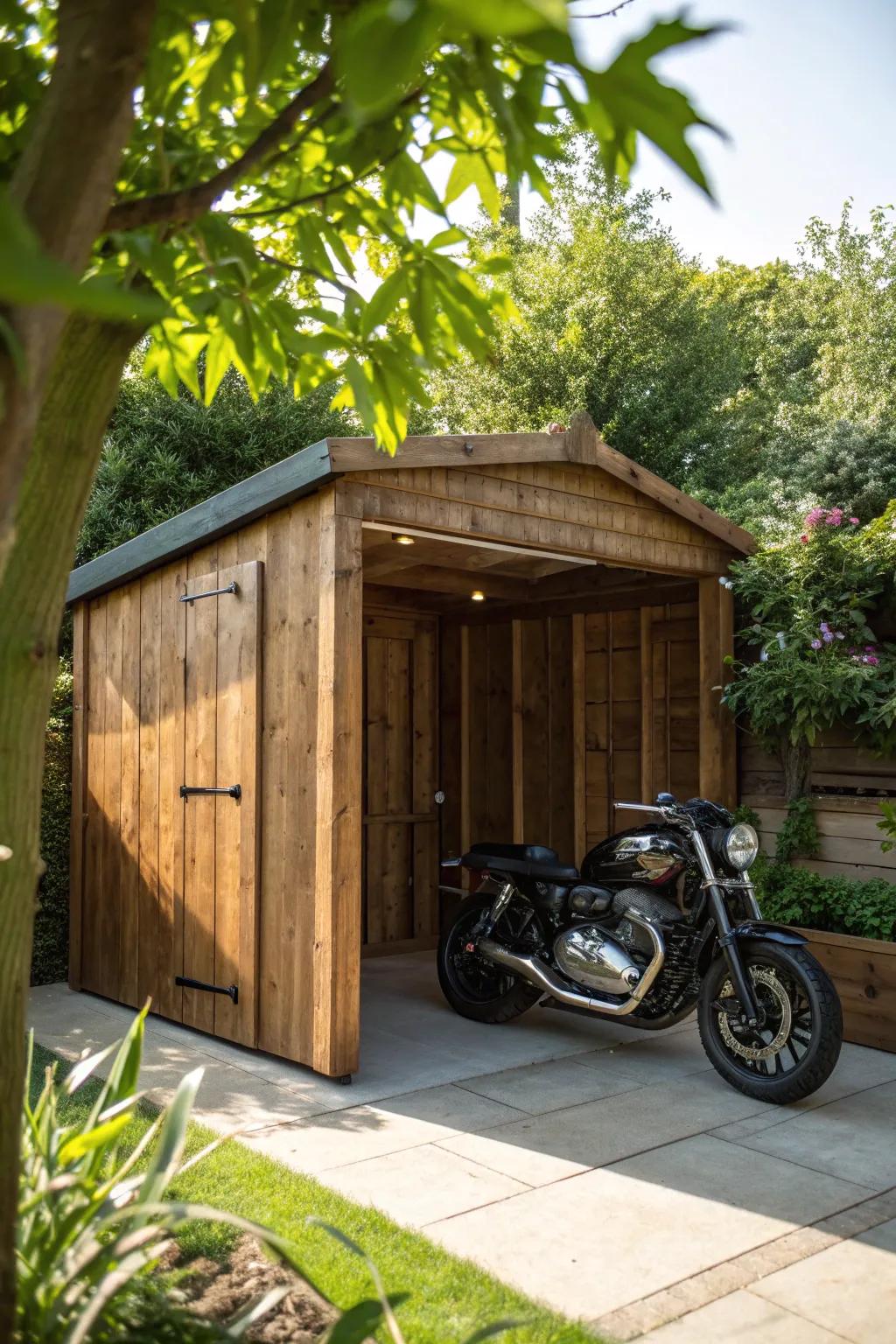Sustainability Meets Craftsmanship: A Rustic Motorcycle Shed with a Green Heart