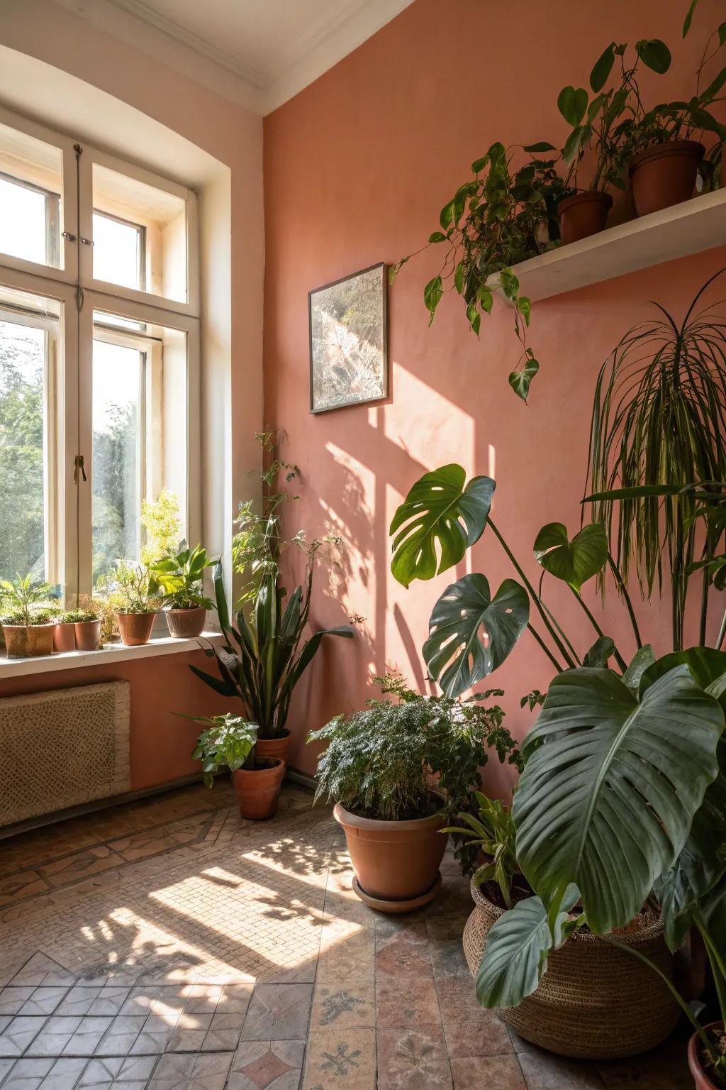 Indoor plants enhance the earthy vibe of natural paints.