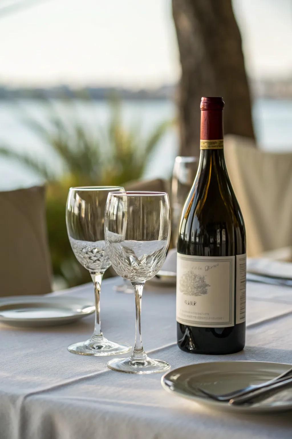 Wine and glasses set the tone for celebration.