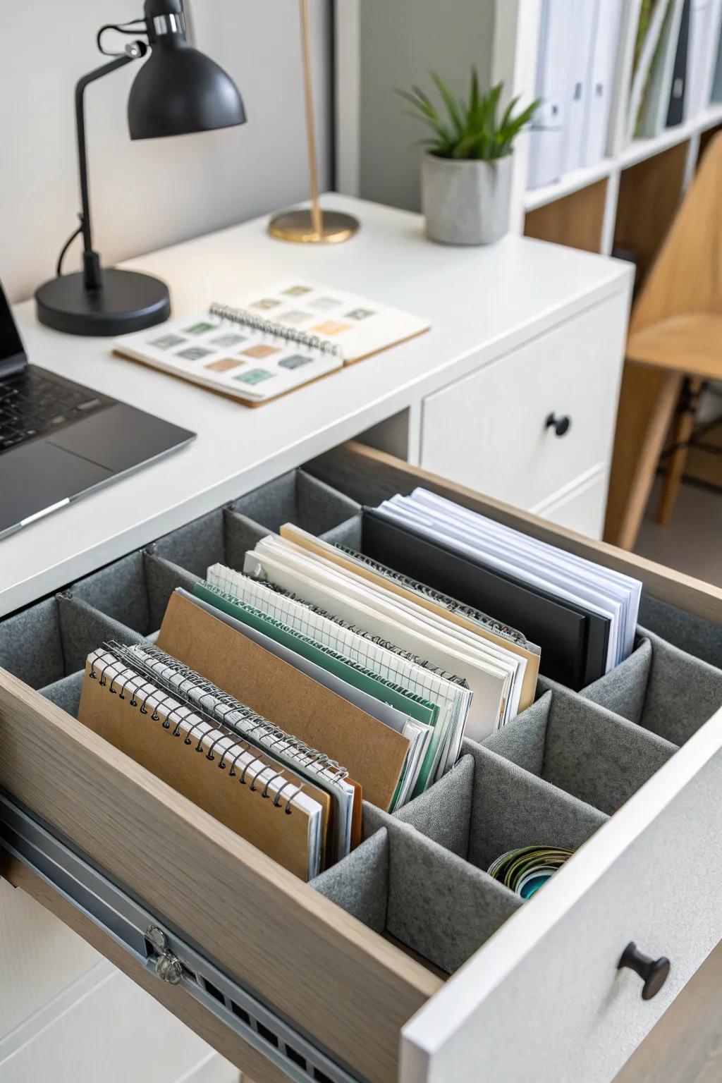 Vertical storage keeps your files upright and easily accessible.