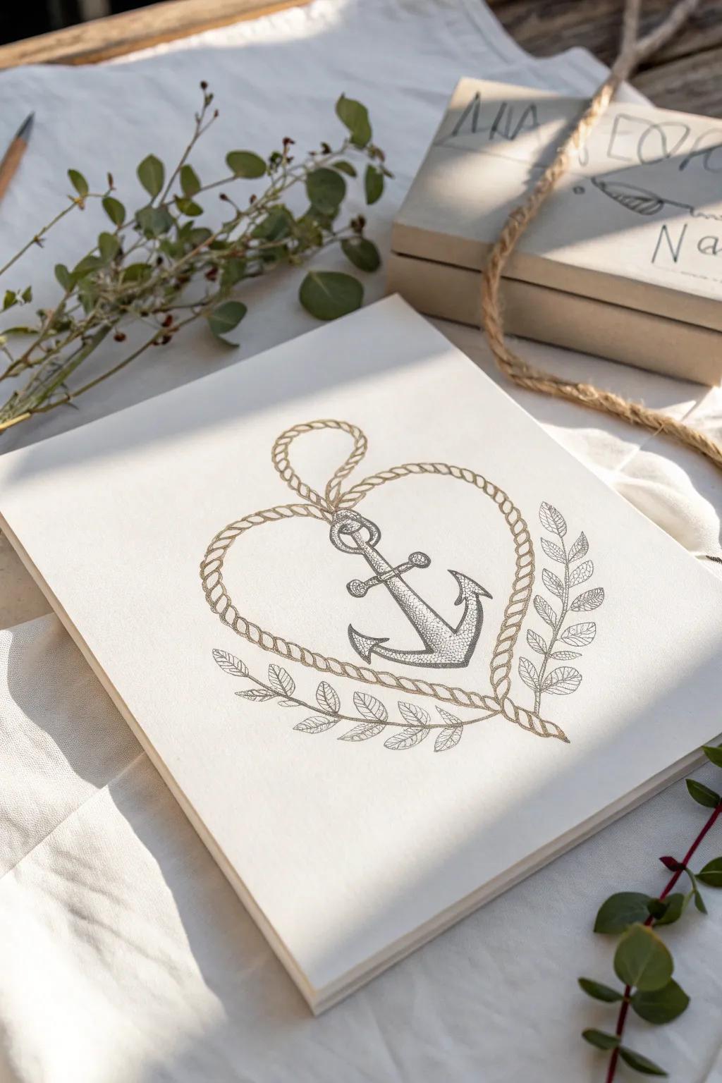 Embrace timeless elegance with a heart and anchor sketch, where love meets luck in minimalist style.