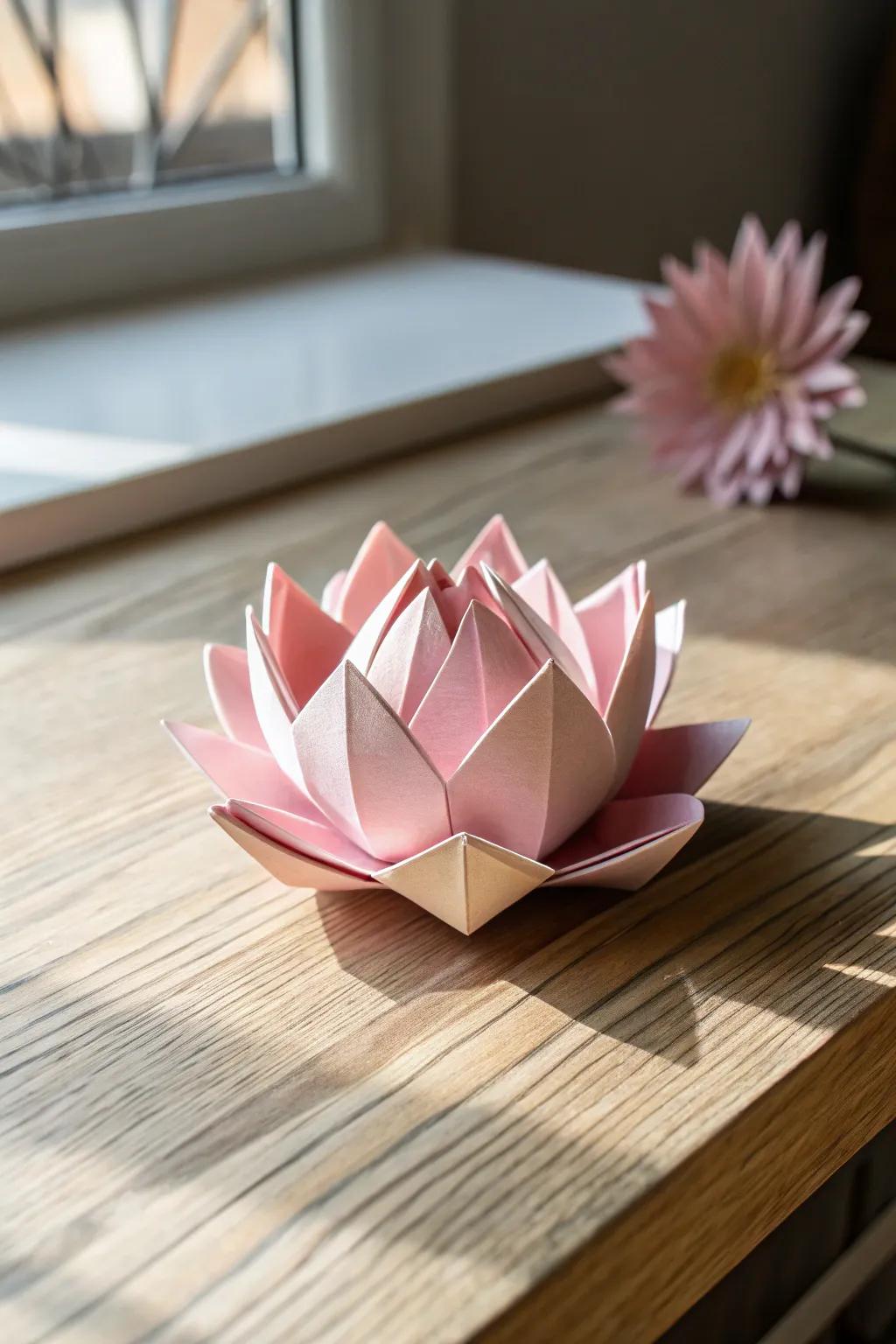 Serenity in folds: Discover the calming beauty of origami lotus flowers.
