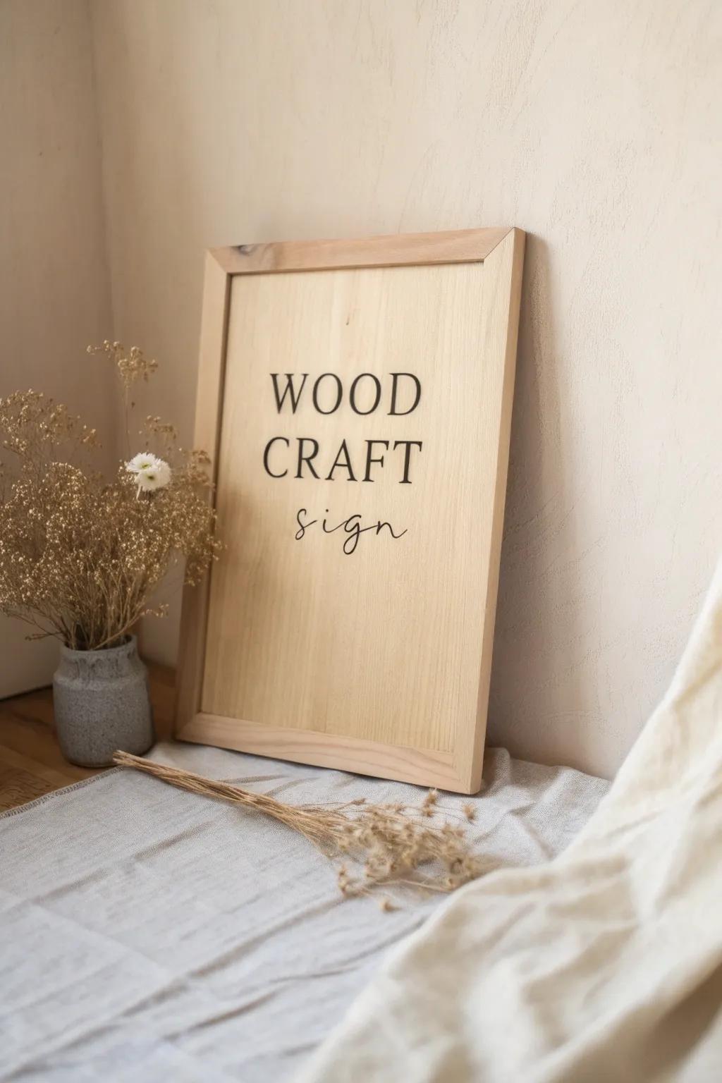 Embrace elegance with simplicity: a minimalist wooden sign that speaks volumes in its quiet beauty.