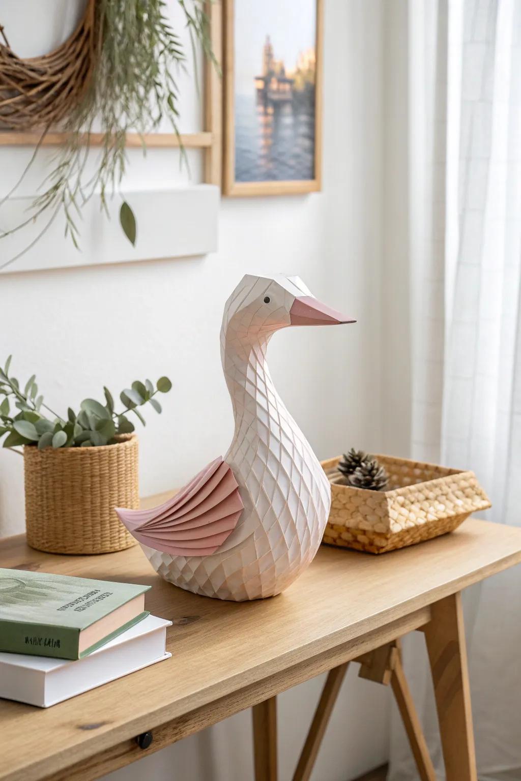 Elevate your space with the charm of a handcrafted 3D paper duck.