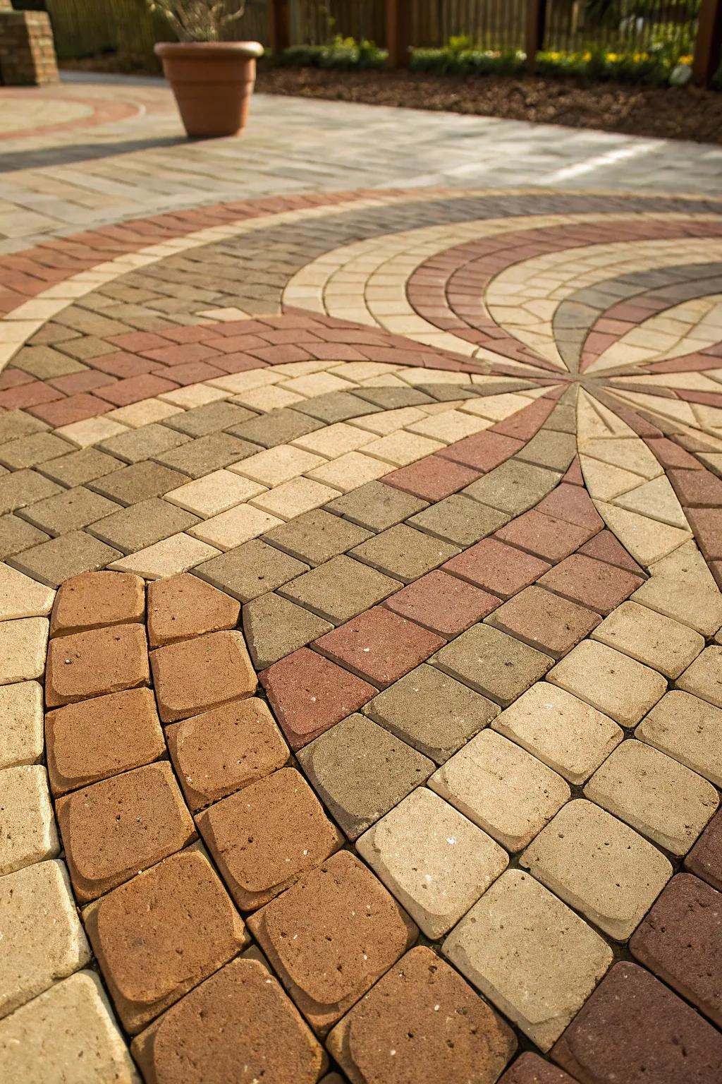Transform your patio with the captivating charm of a pinwheel paver pattern, where craftsmanship meets creativity.