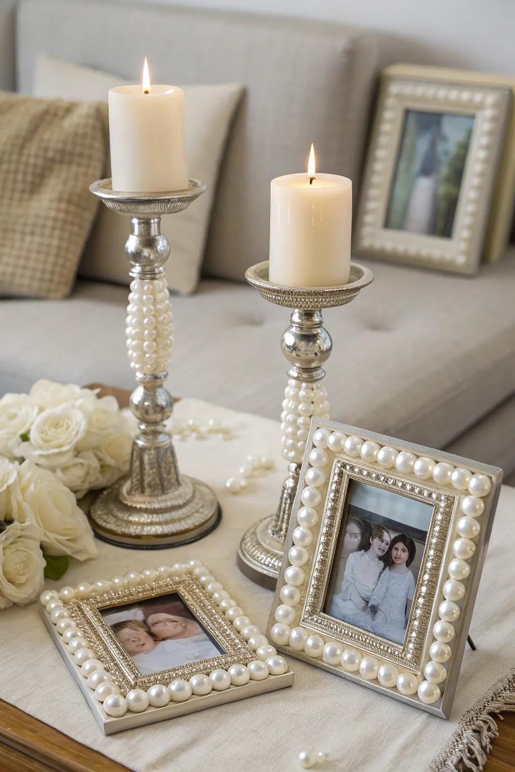 Add a chic update with pearl-embellished decor items.