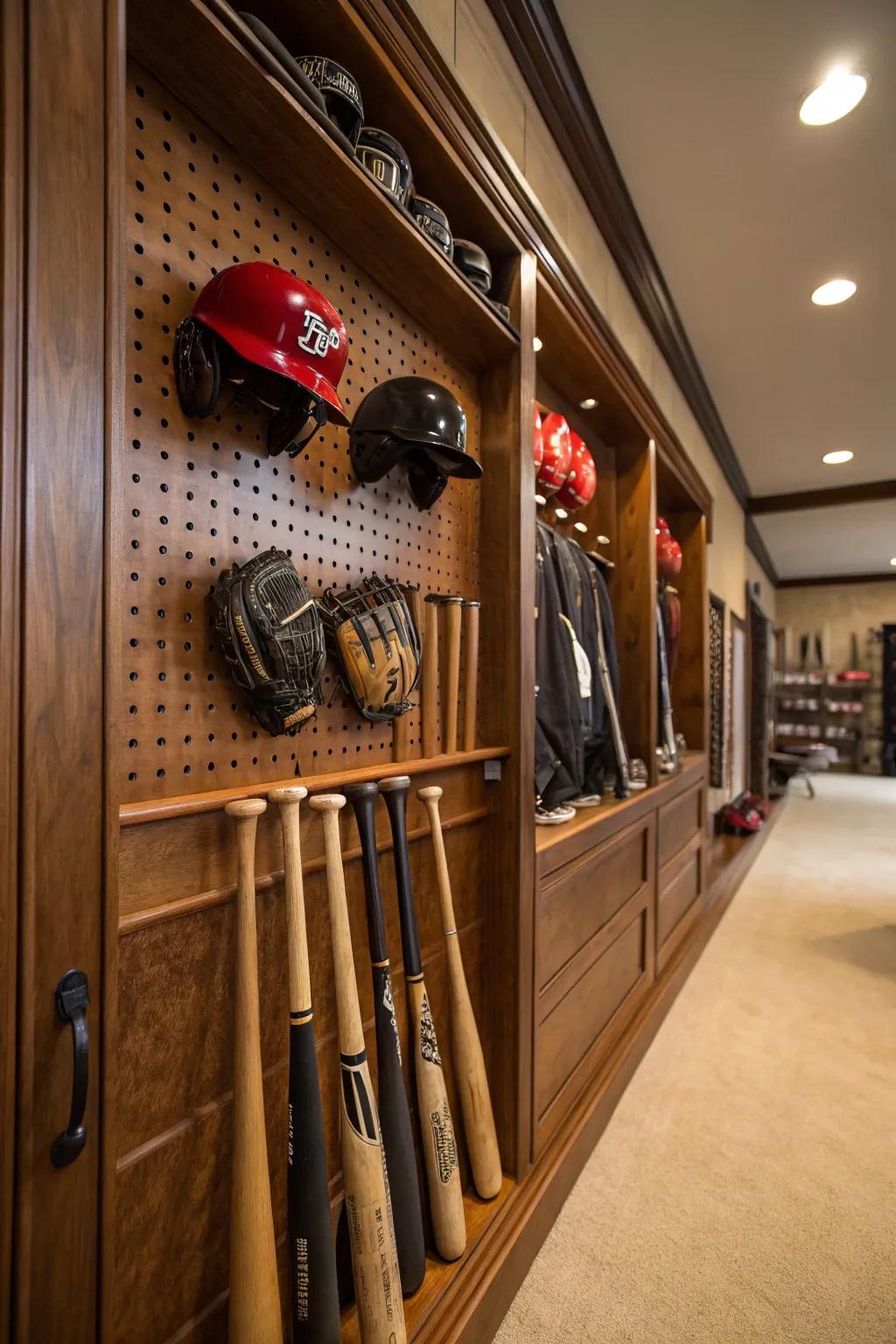 Transform your garage into a sleek Sports Gear Station with this pegboard organization idea!