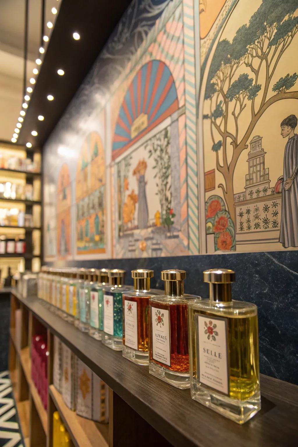An artistic backdrop elevates your perfume display to a new level.