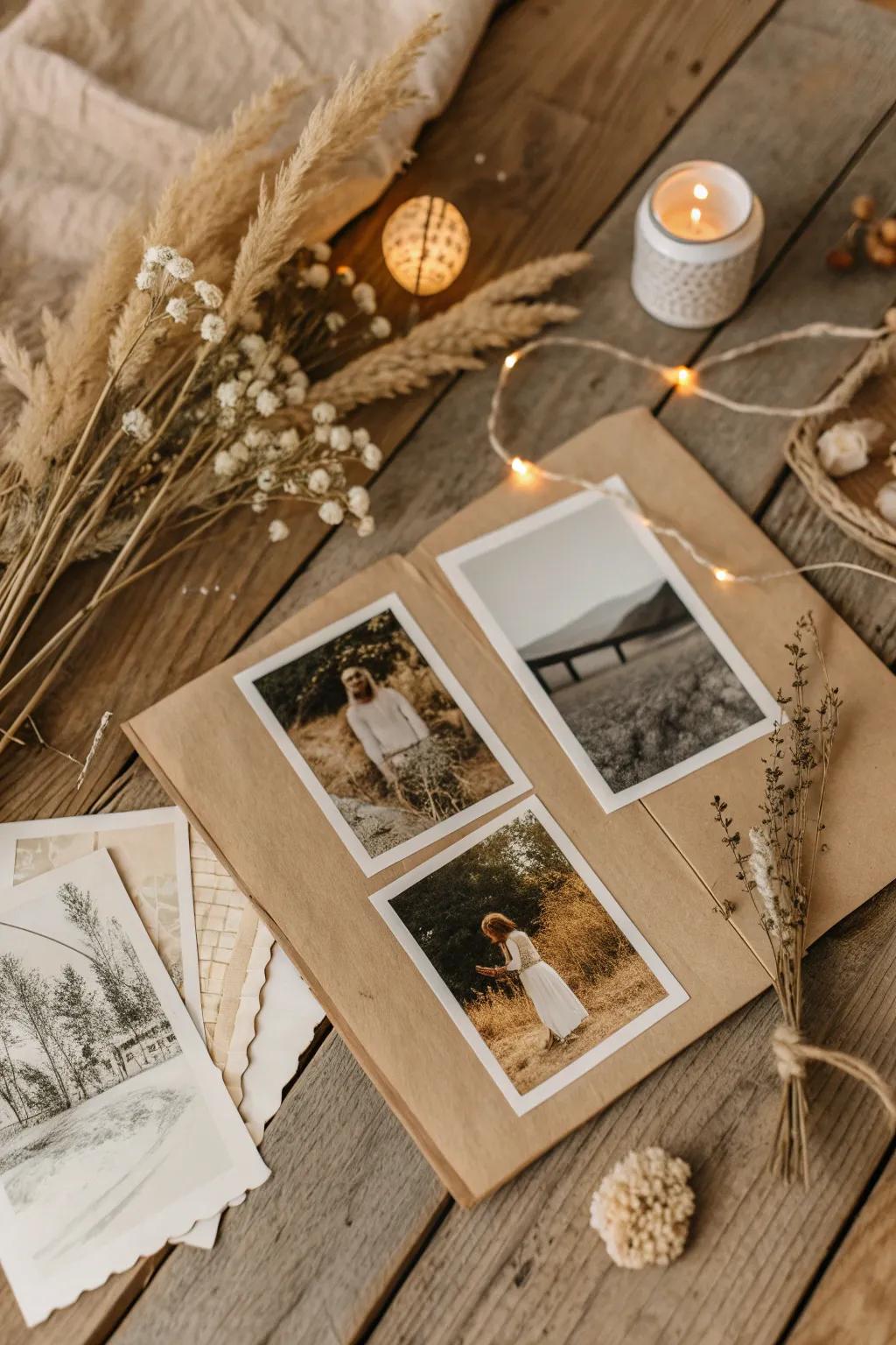 Nostalgic warmth meets minimalist elegance in this rustic-style photo collage, perfect for adding cozy charm to your space.