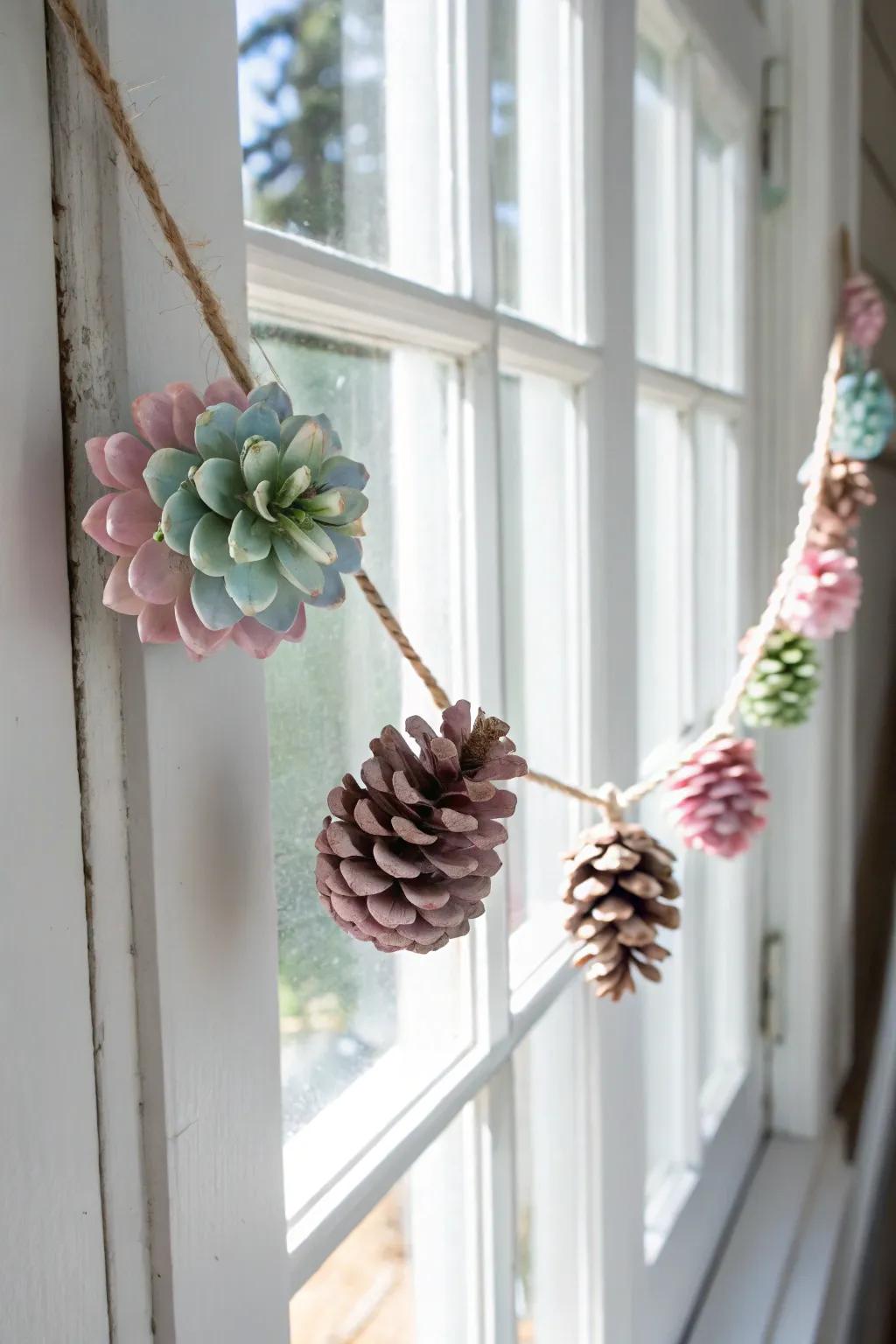 Add a whimsical touch to your space with a stunning pinecone flower garland, where nature meets minimalist elegance.