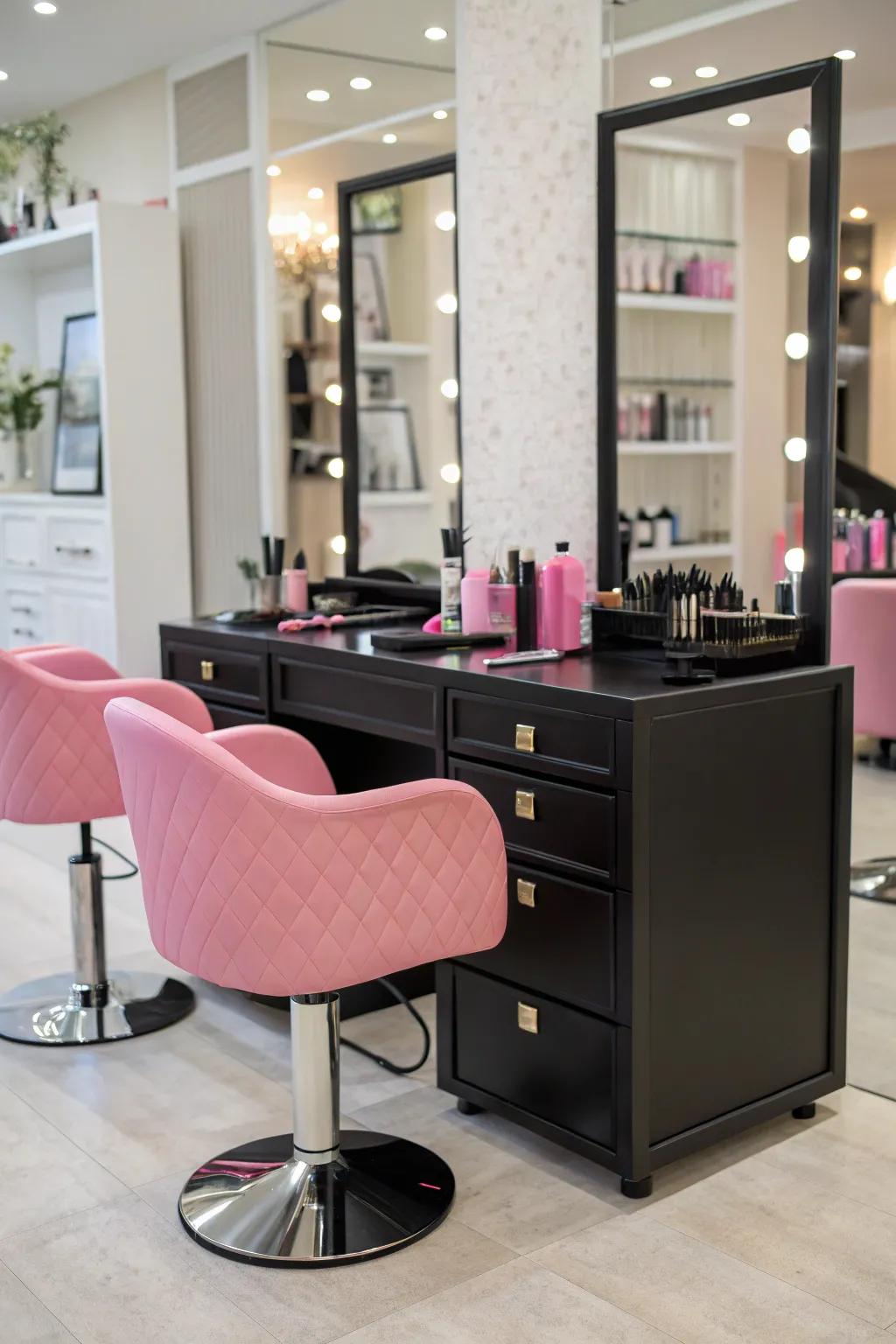 Chic vanity stations enhance both function and style.