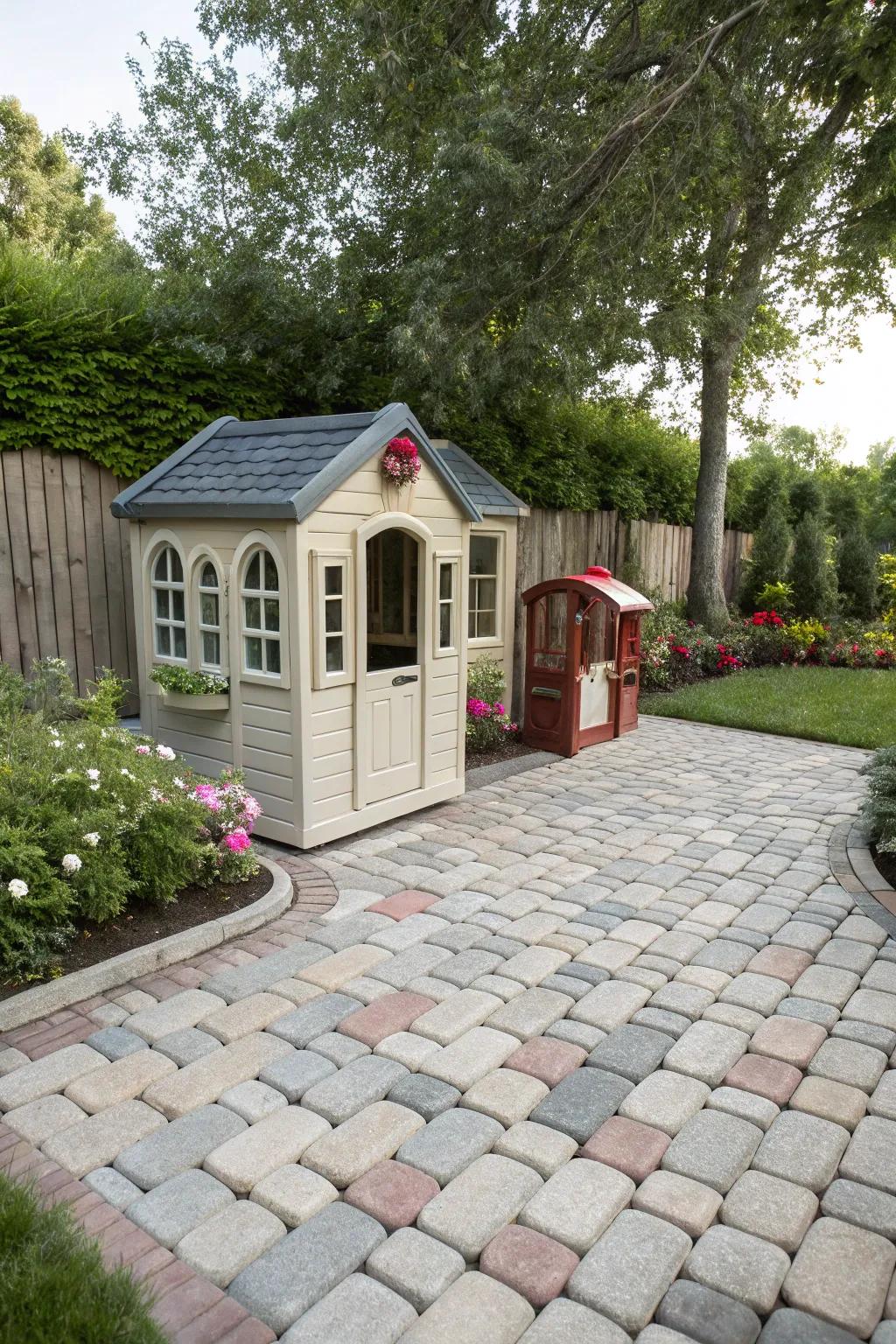 Paver stones provide a neat and durable foundation for playhouses.