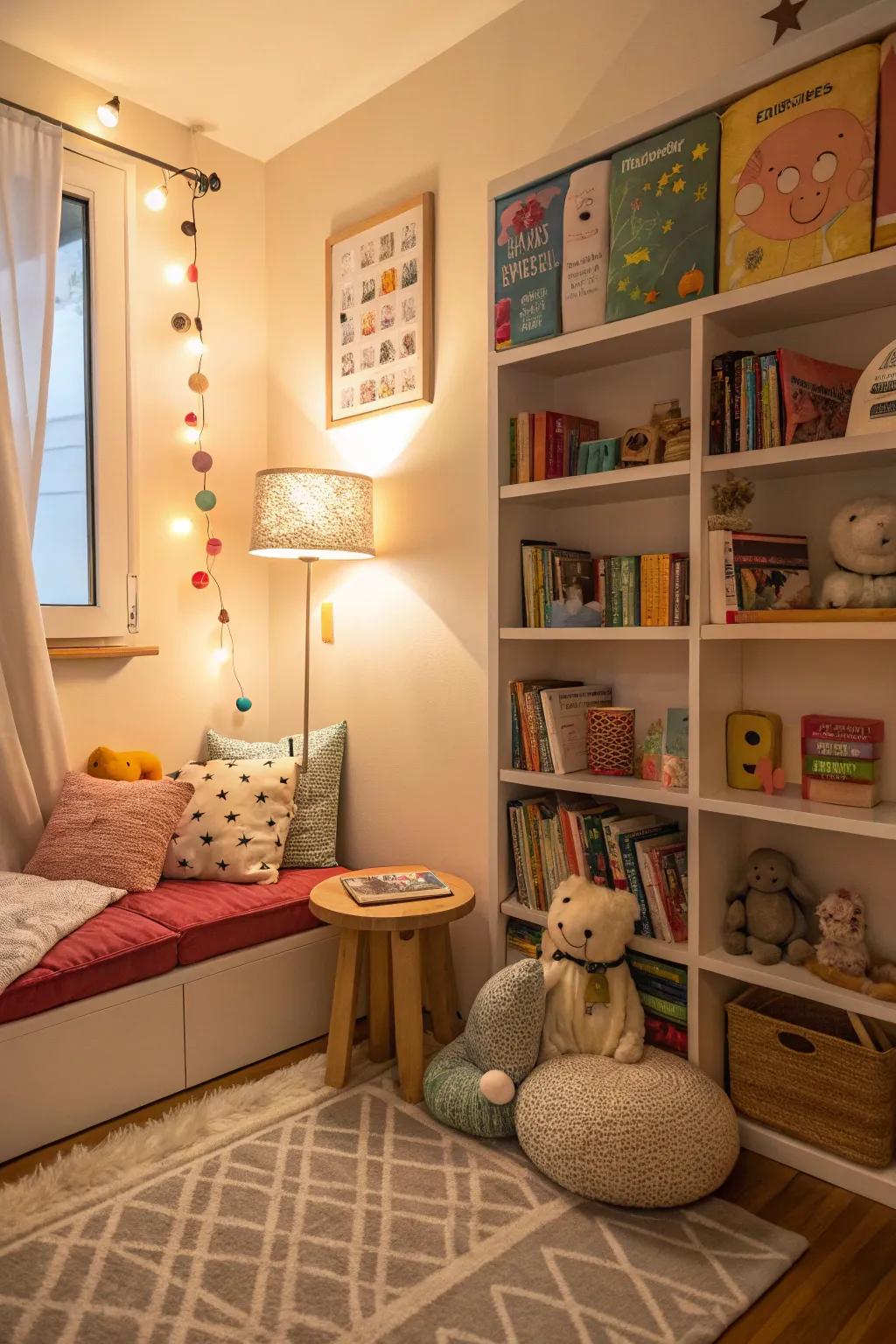 Reading nooks offer a cozy escape for young readers.