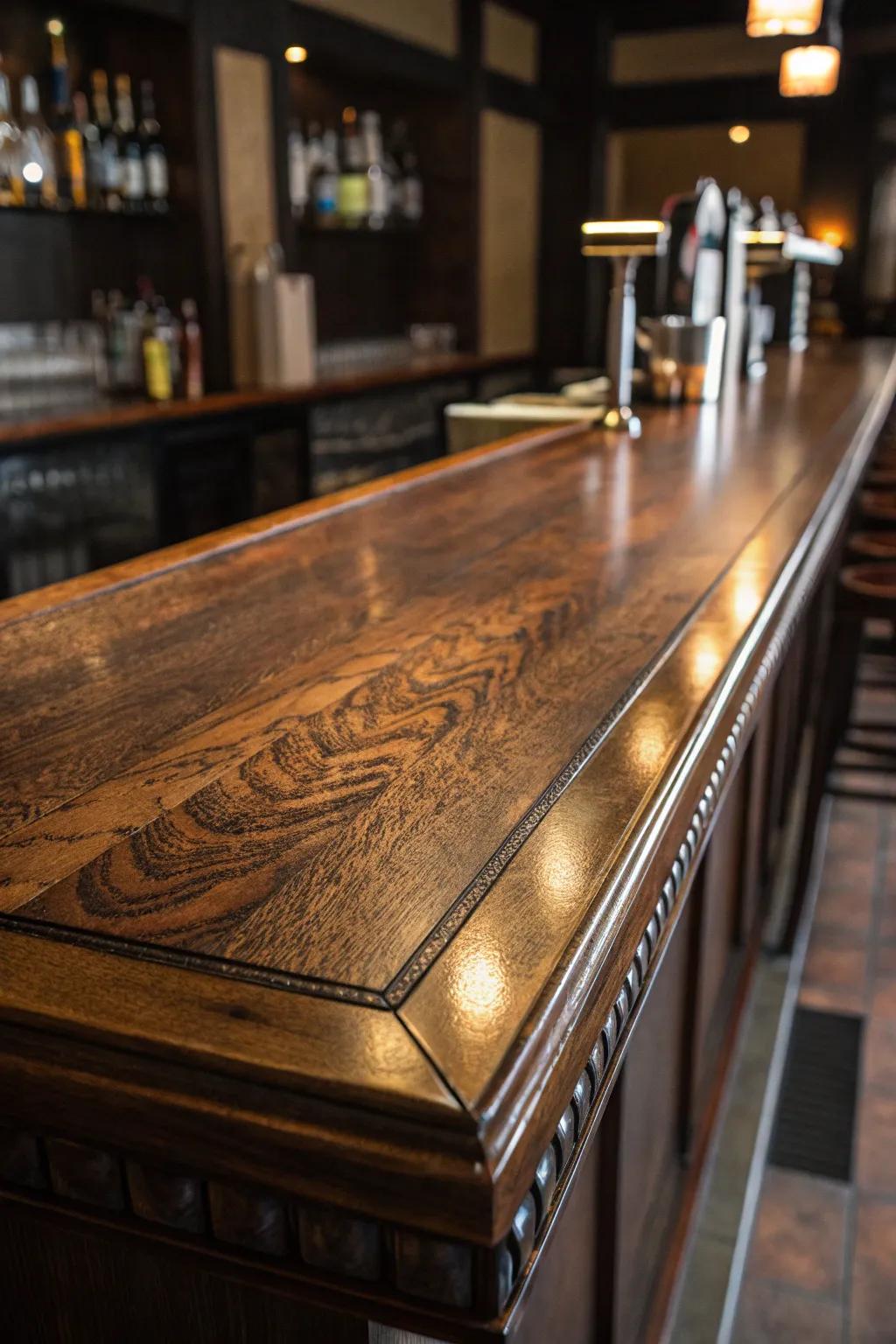Discover the timeless elegance of a richly stained plywood bar top.