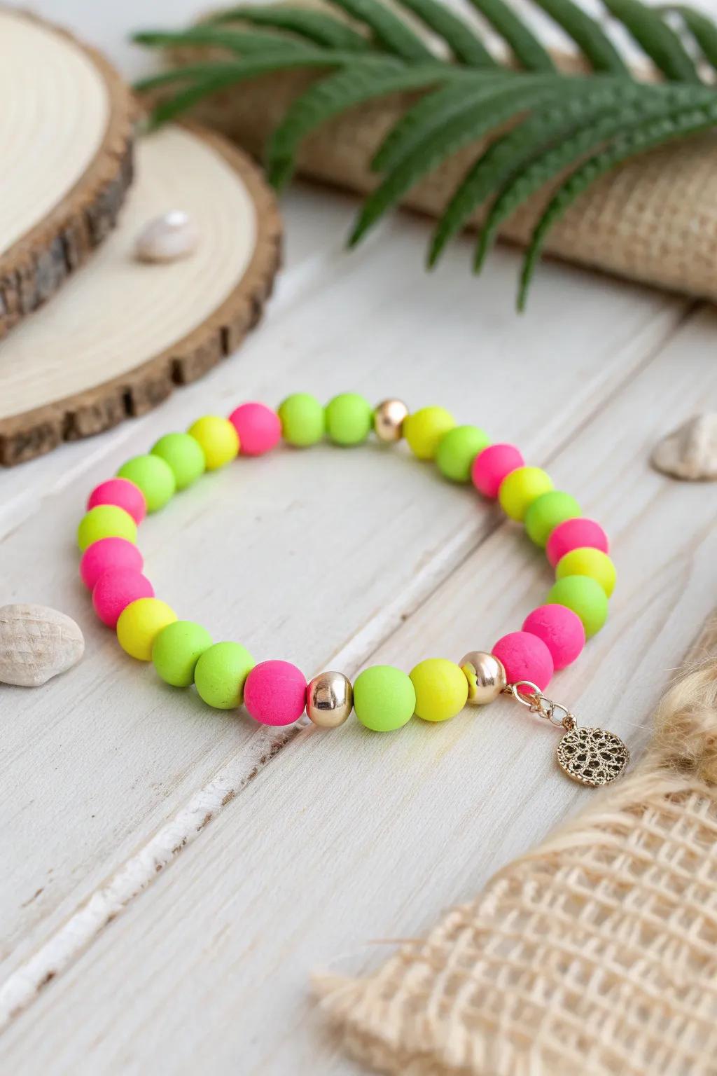 Embrace summer's vibrant spirit with neon clay bead bracelets—a perfect blend of fun and finesse.