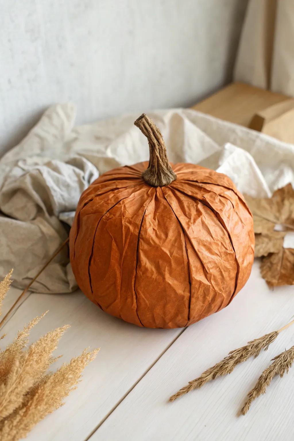 Embrace the rustic charm of autumn with eco-friendly paper bag pumpkins, blending minimalist elegance with Boho warmth.