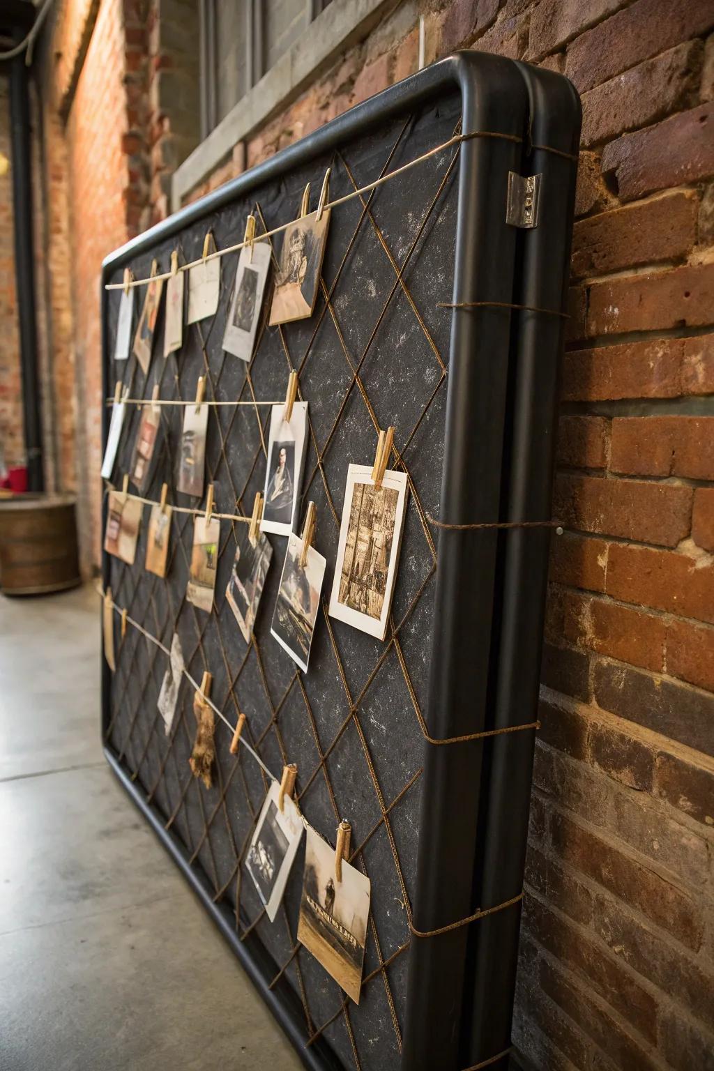 Turn memories into art with this ingenious photo display using a repurposed box spring.