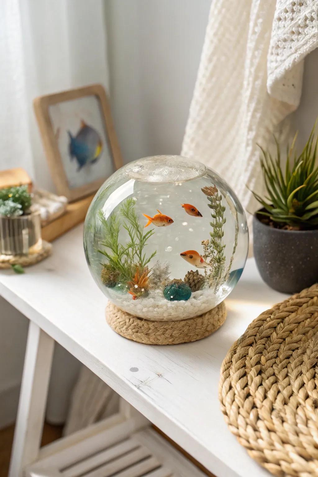 Dive into tranquility with this enchanting mini aquarium resin sphere, bringing the ocean's serenity to your home.