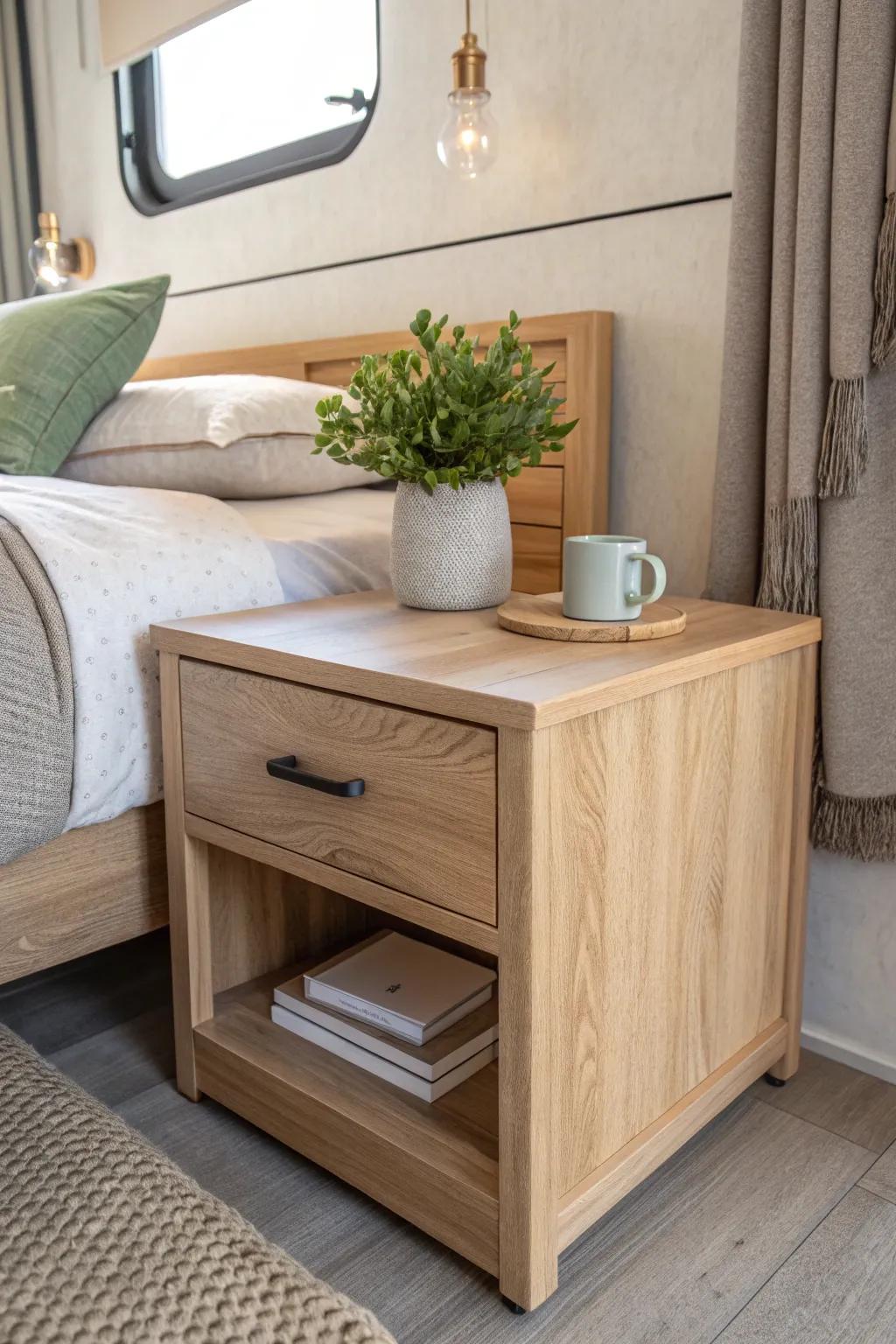 Transform your RV bedroom into a serene oasis with natural accents. 🌿✨ #MinimalistBeauty #ScandiBoho