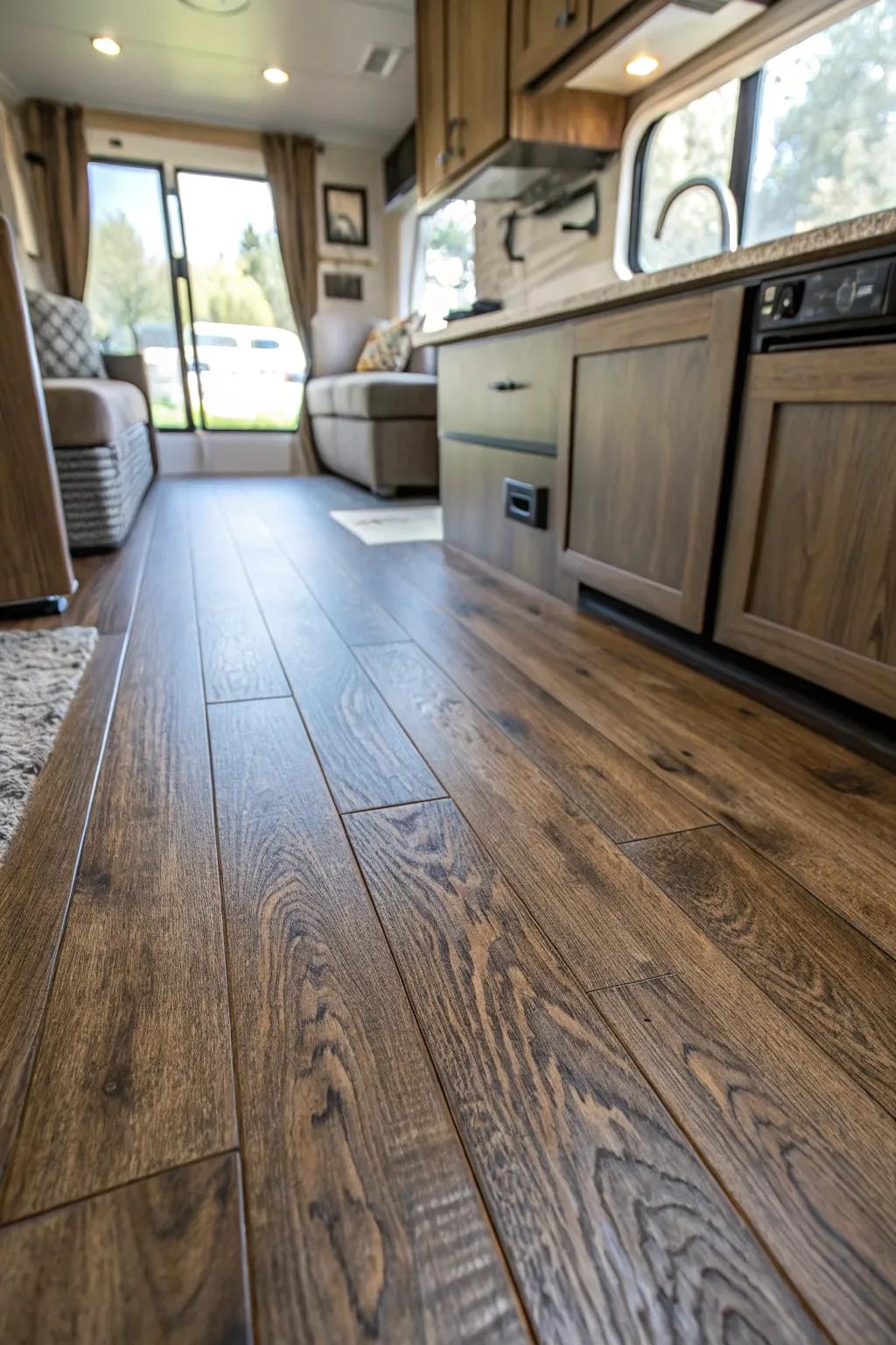 Transform your RV with stylish vinyl plank flooring for a blend of durability and elegance.