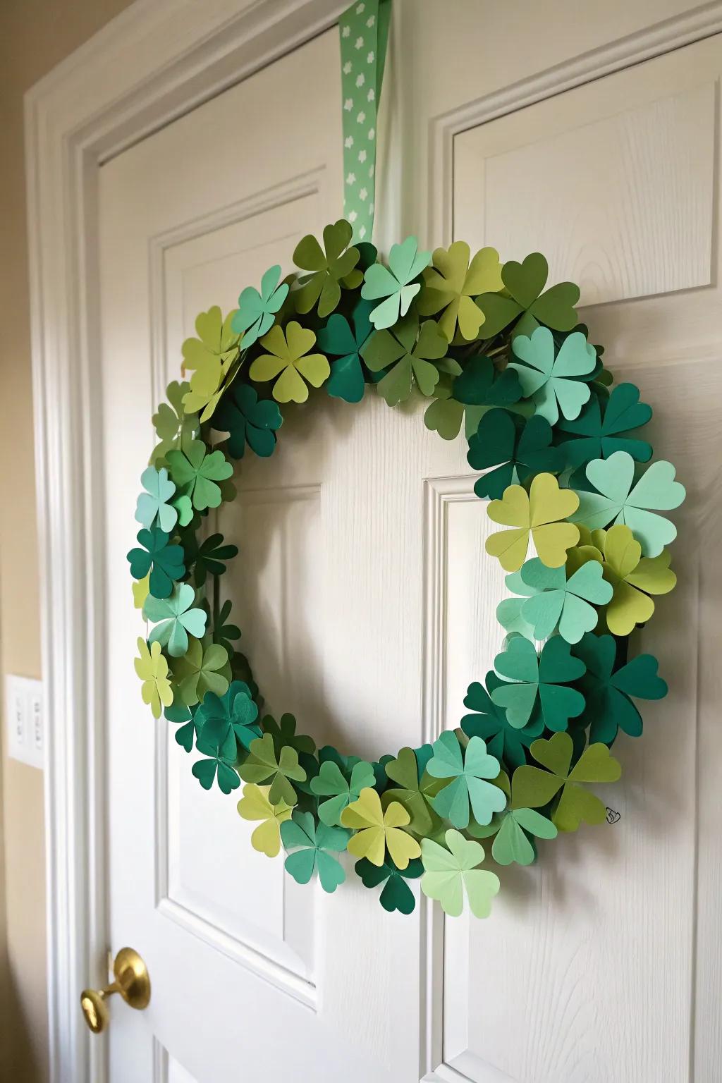 Welcome spring with a touch of elegance. This paper shamrock wreath brings minimalist charm to your doorstep.