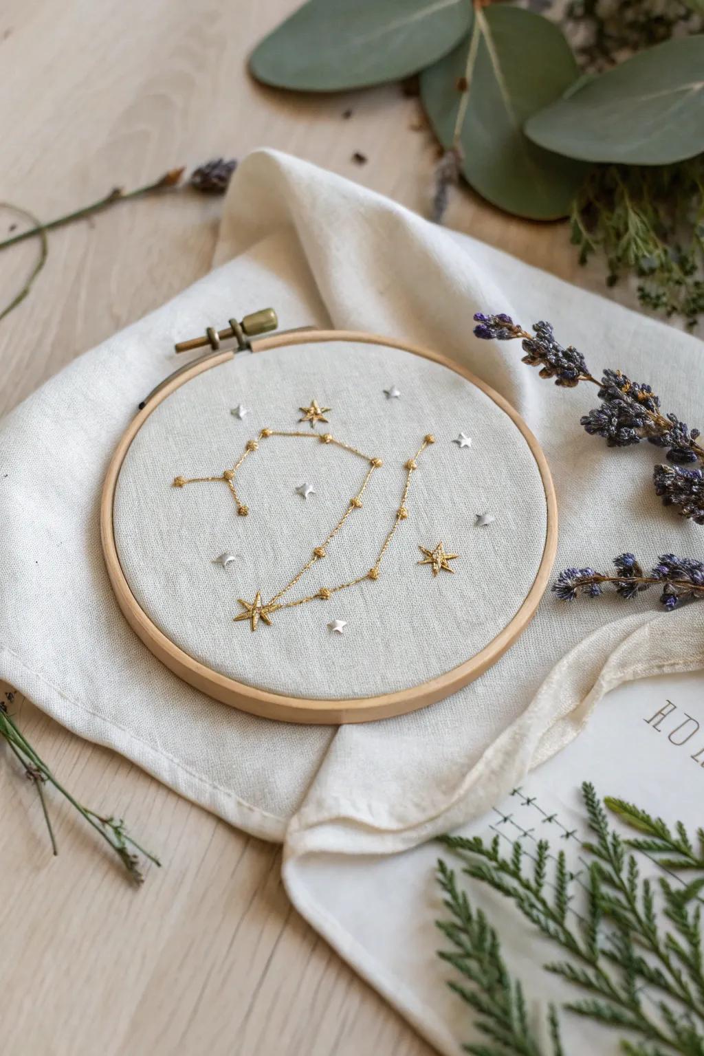 Capture the stars in your home with elegant constellation embroidery. A perfect blend of simplicity and charm for your minimalist space.