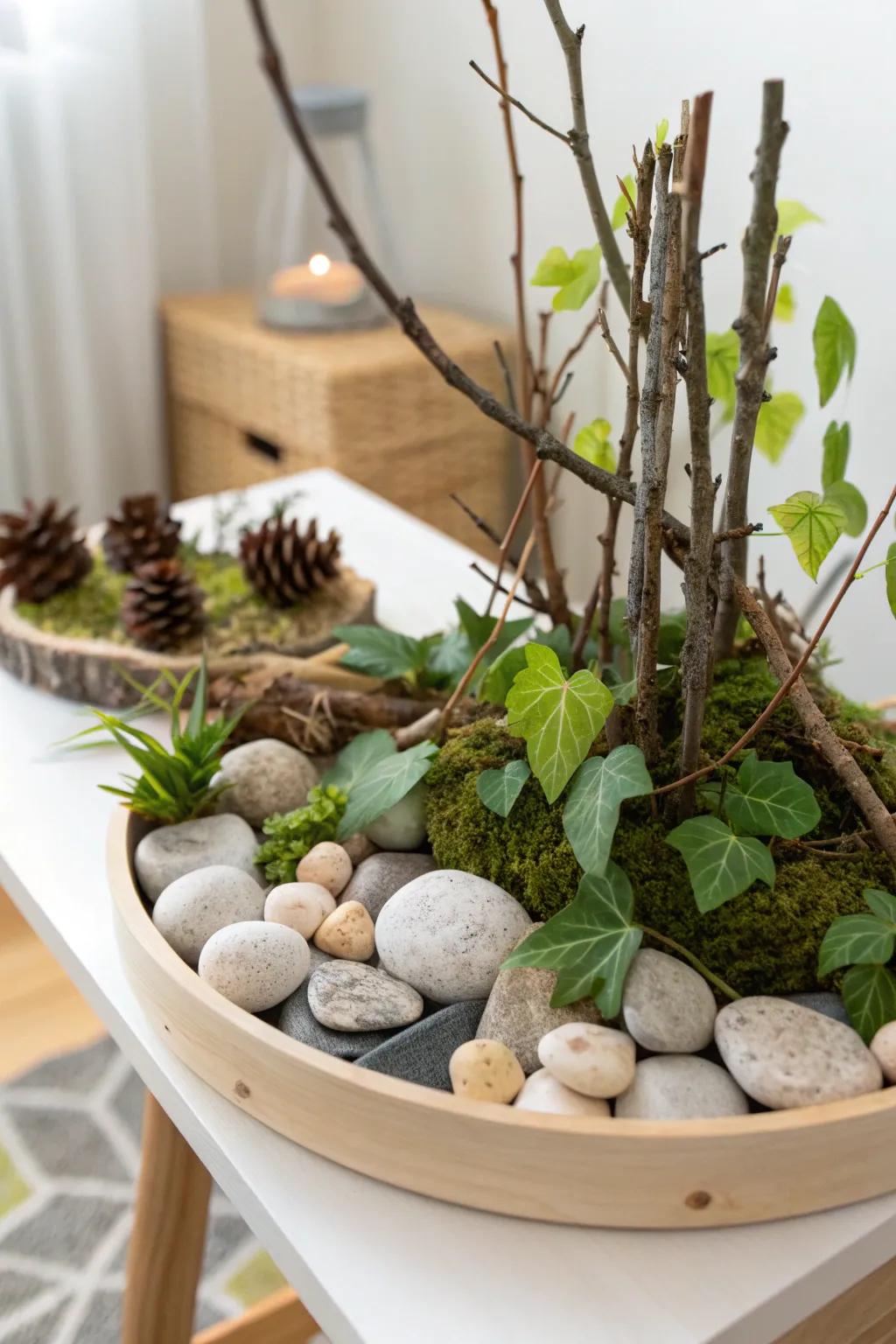 Discover the beauty of nature with this minimalist sensory table, perfect for inspiring creativity and exploration.