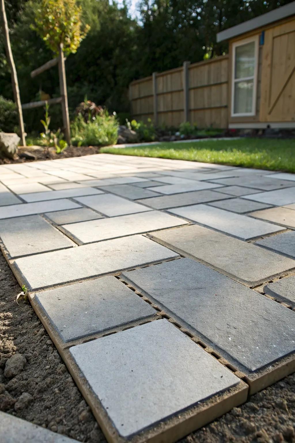 Masterful craftsmanship: the art of laying concrete pavers for a sturdy shed foundation.