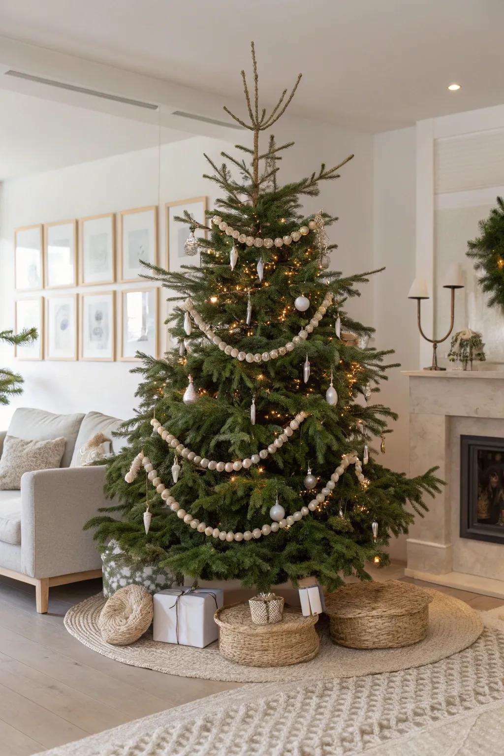 Simple garlands add a charming and understated elegance to your Christmas tree.
