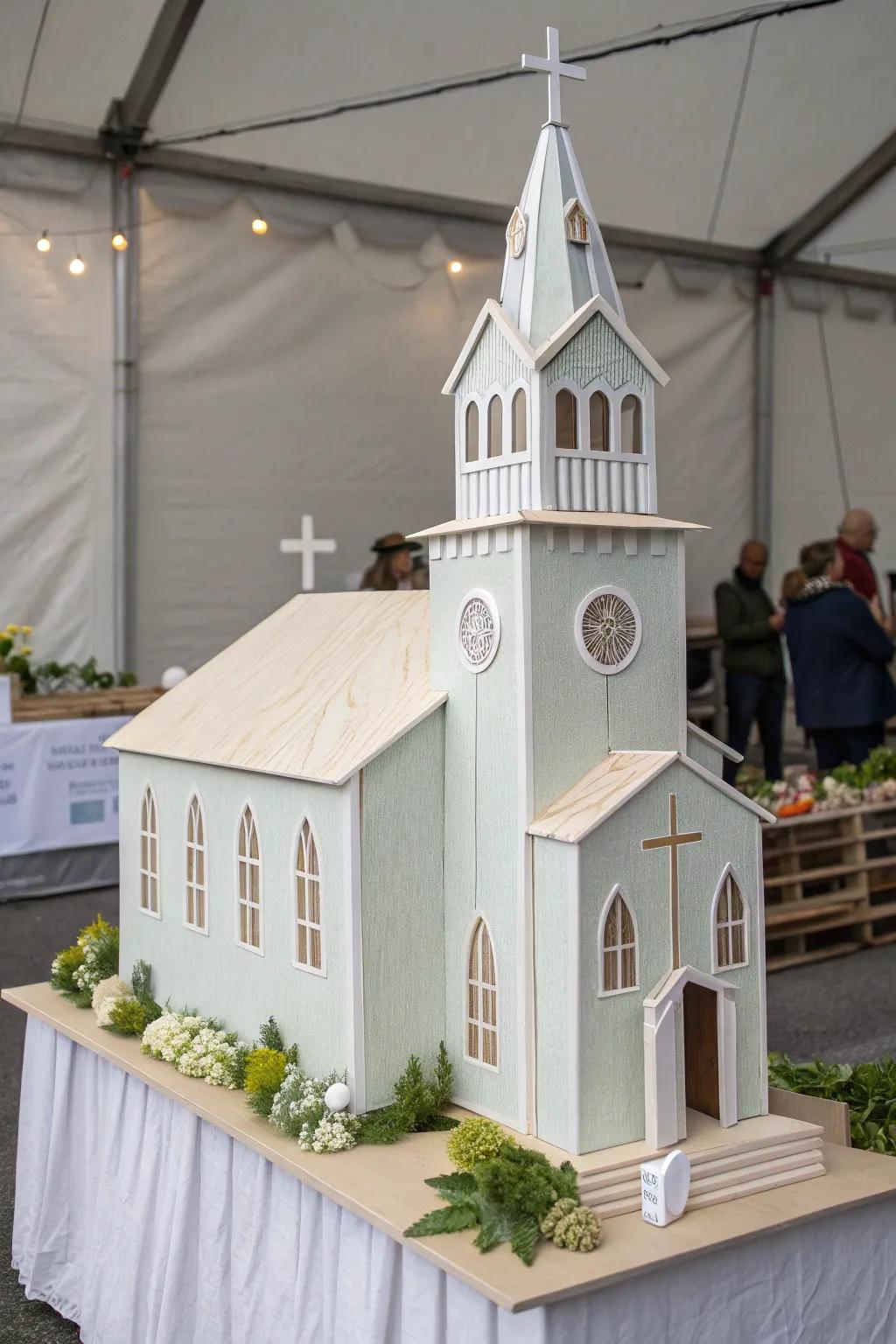 Crafting Faith: A minimalist cardboard church model, perfect for your parade float.