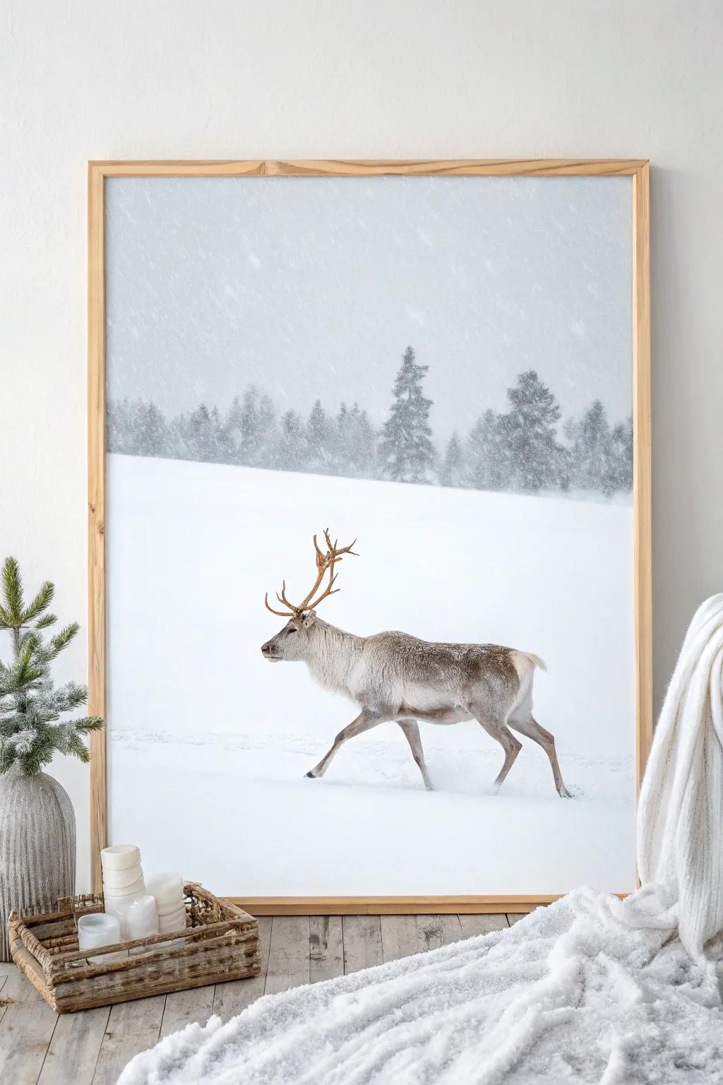 Capture the magic of winter with this minimalist reindeer painting, where simplicity meets elegance in a snowy wonderland.