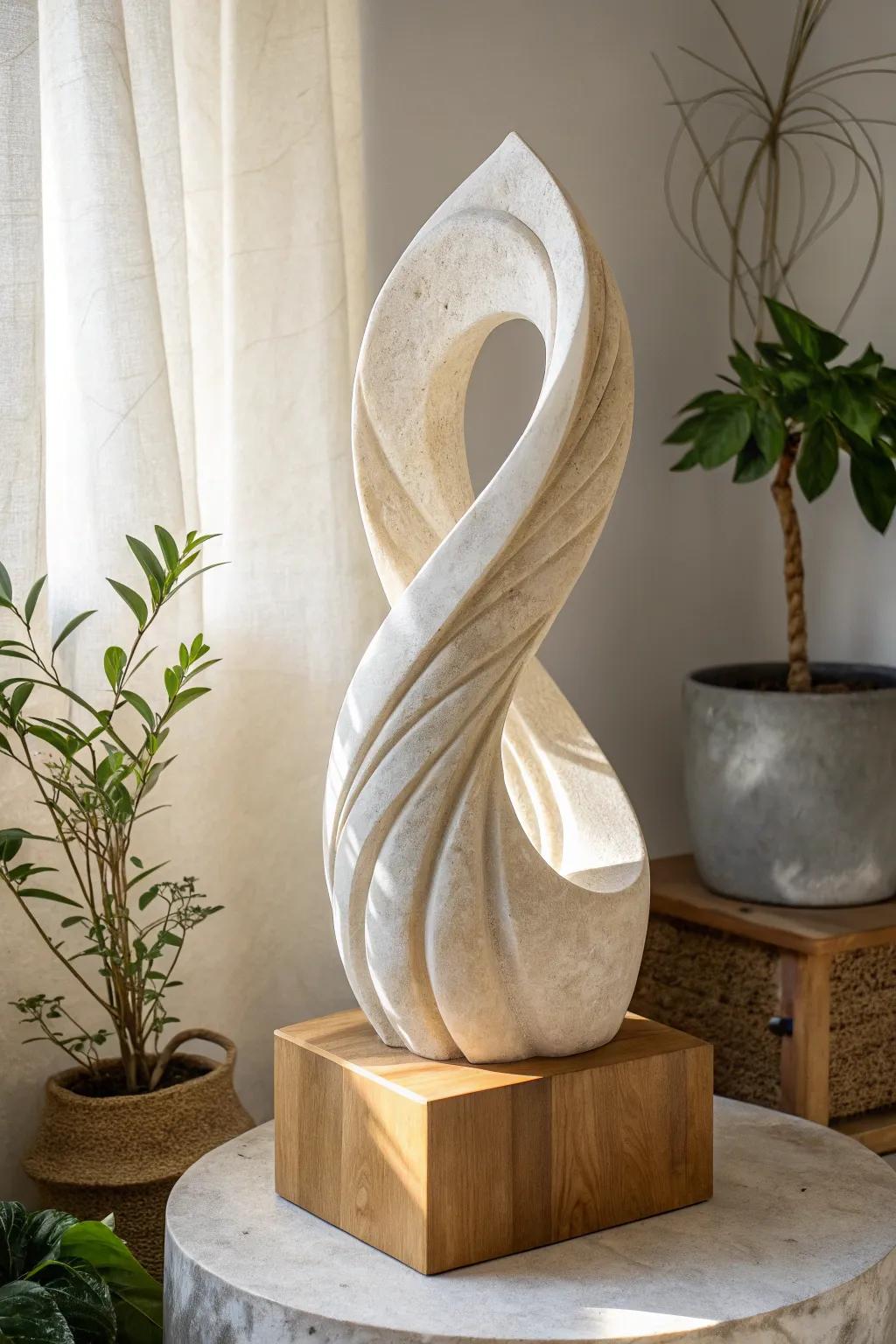Twist and Talk: An abstract slab sculpture that becomes the centerpiece of any room.