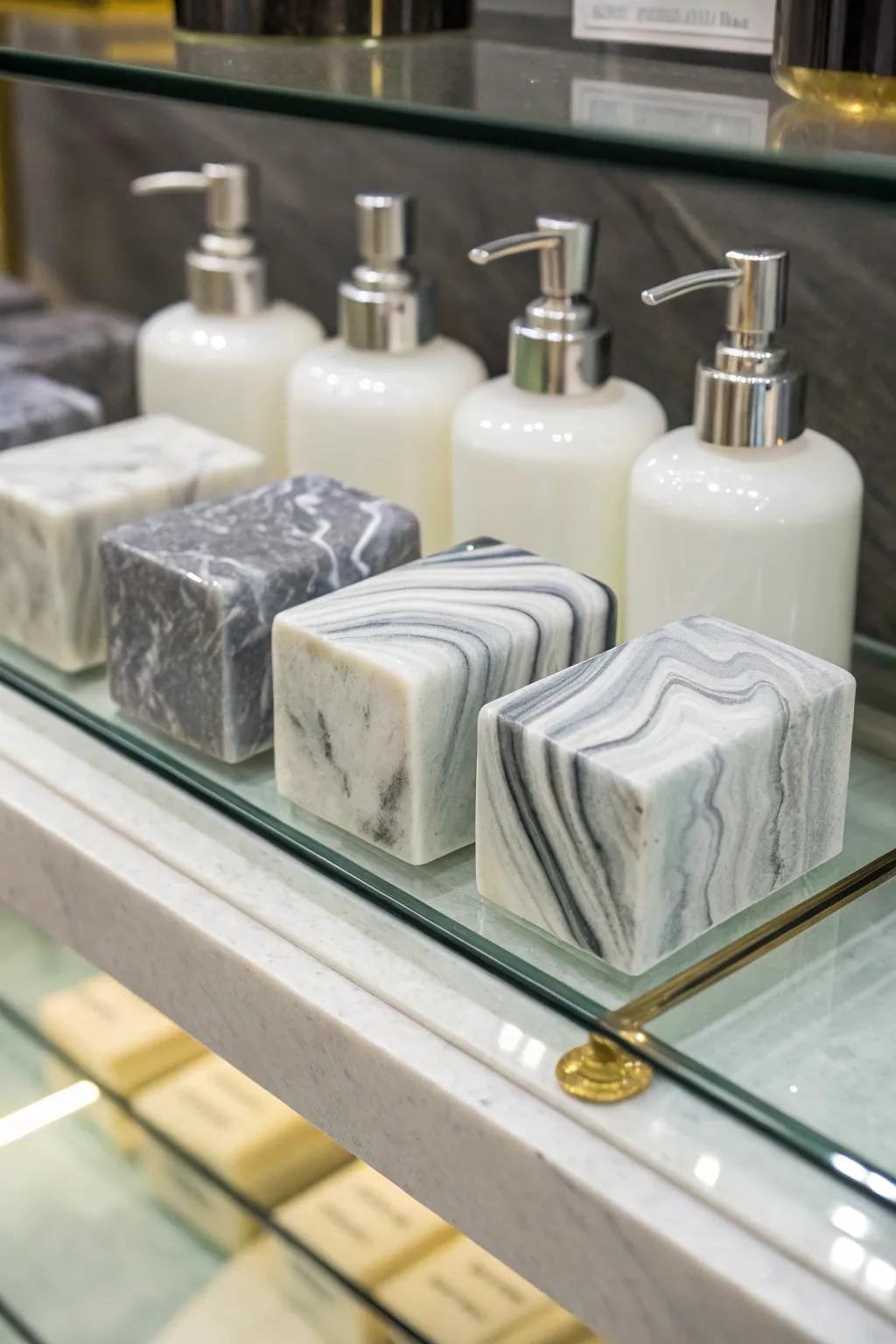 Sophisticated marbled soap bars that add elegance to any space.