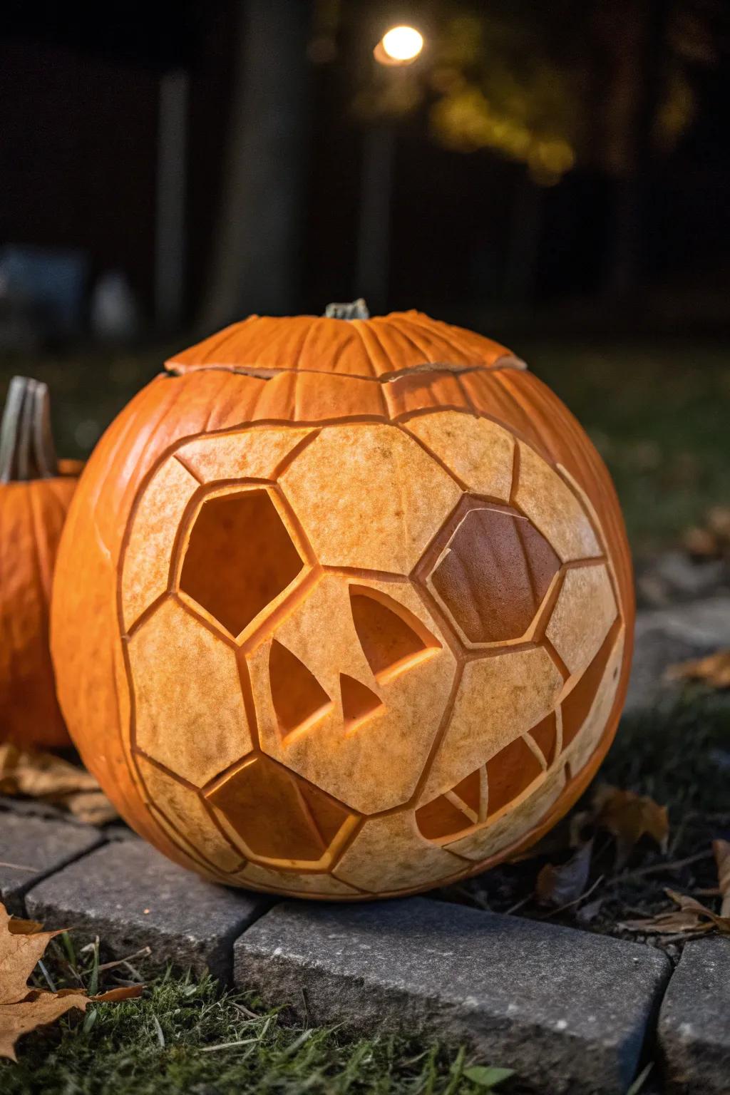 Kick off Halloween with this masterfully crafted spooky soccer ball pumpkin!
